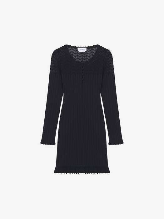 Women's Pointelle Knit Mini Dress in Black | McQueen US Women's Pointelle Knit Mini Dress in Black | McQueen US