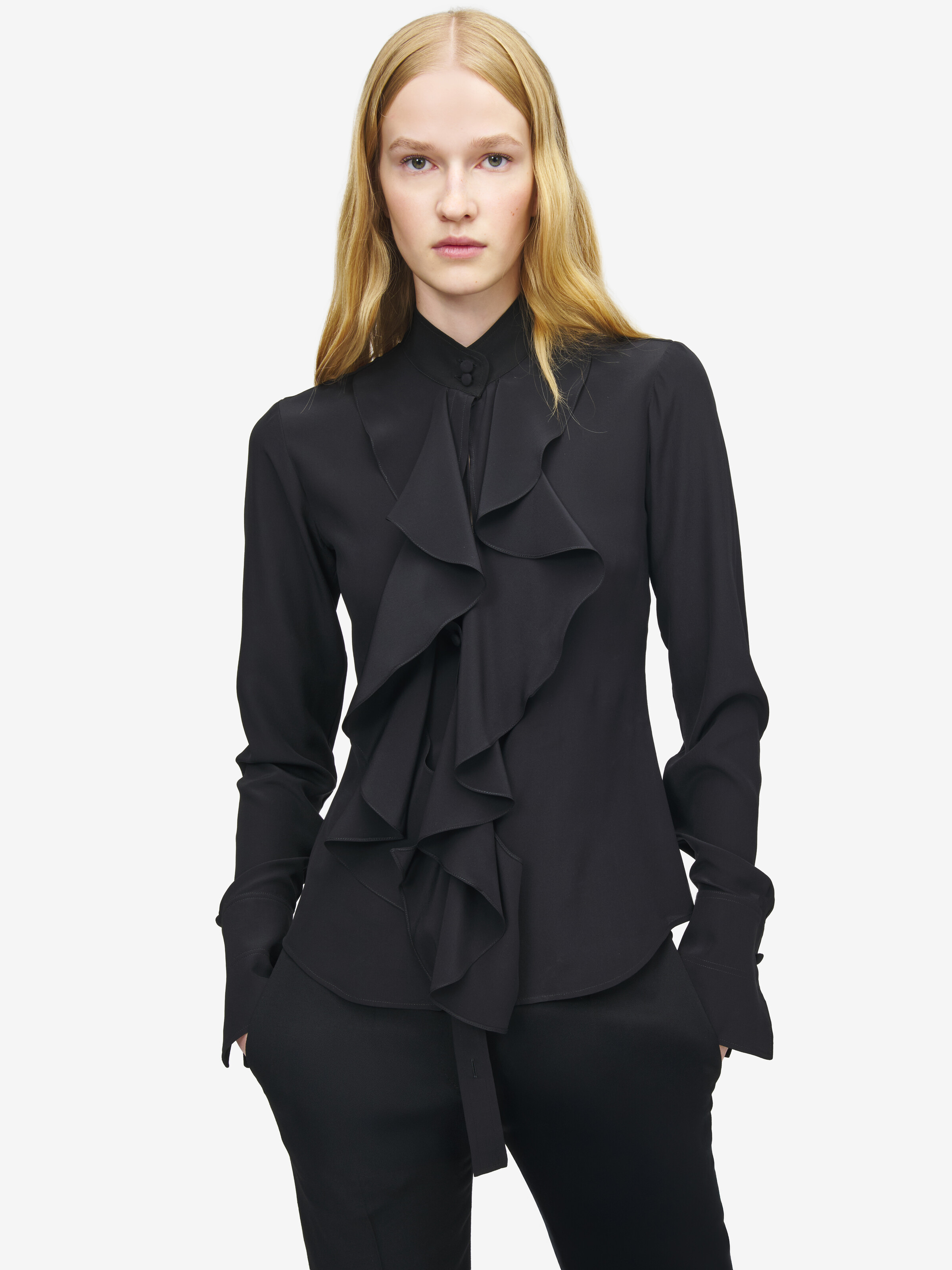 Women's Ruffled Shirt in Black in 100% Silk | Alexander McQueen - image 6