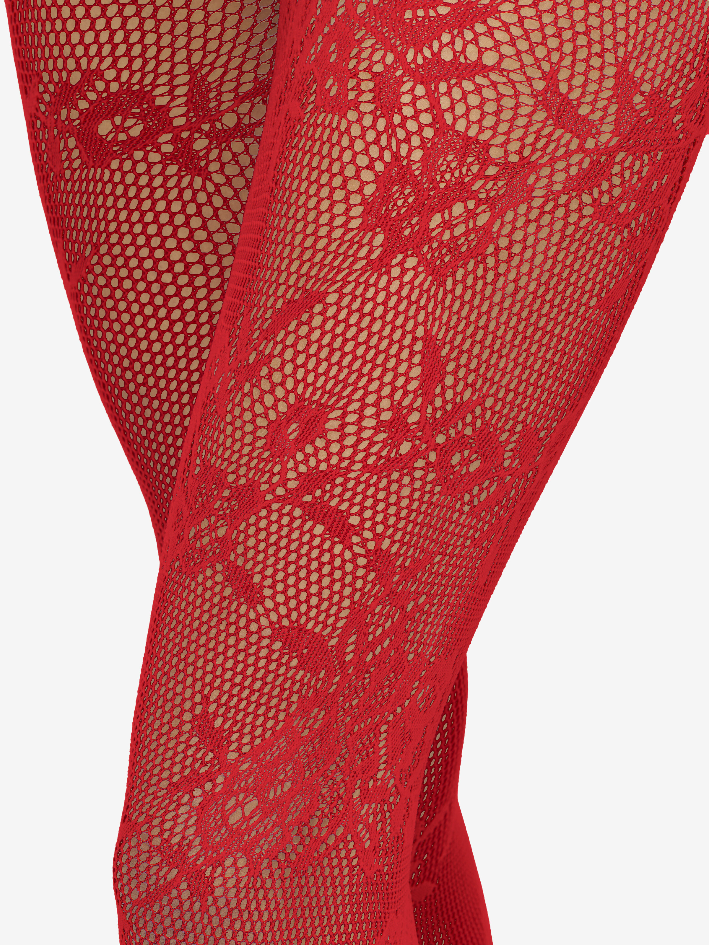 Women's Floral Lace Tights in Crimson in 80% Polyamid, 20% Elastane | Alexander McQueen - image 1