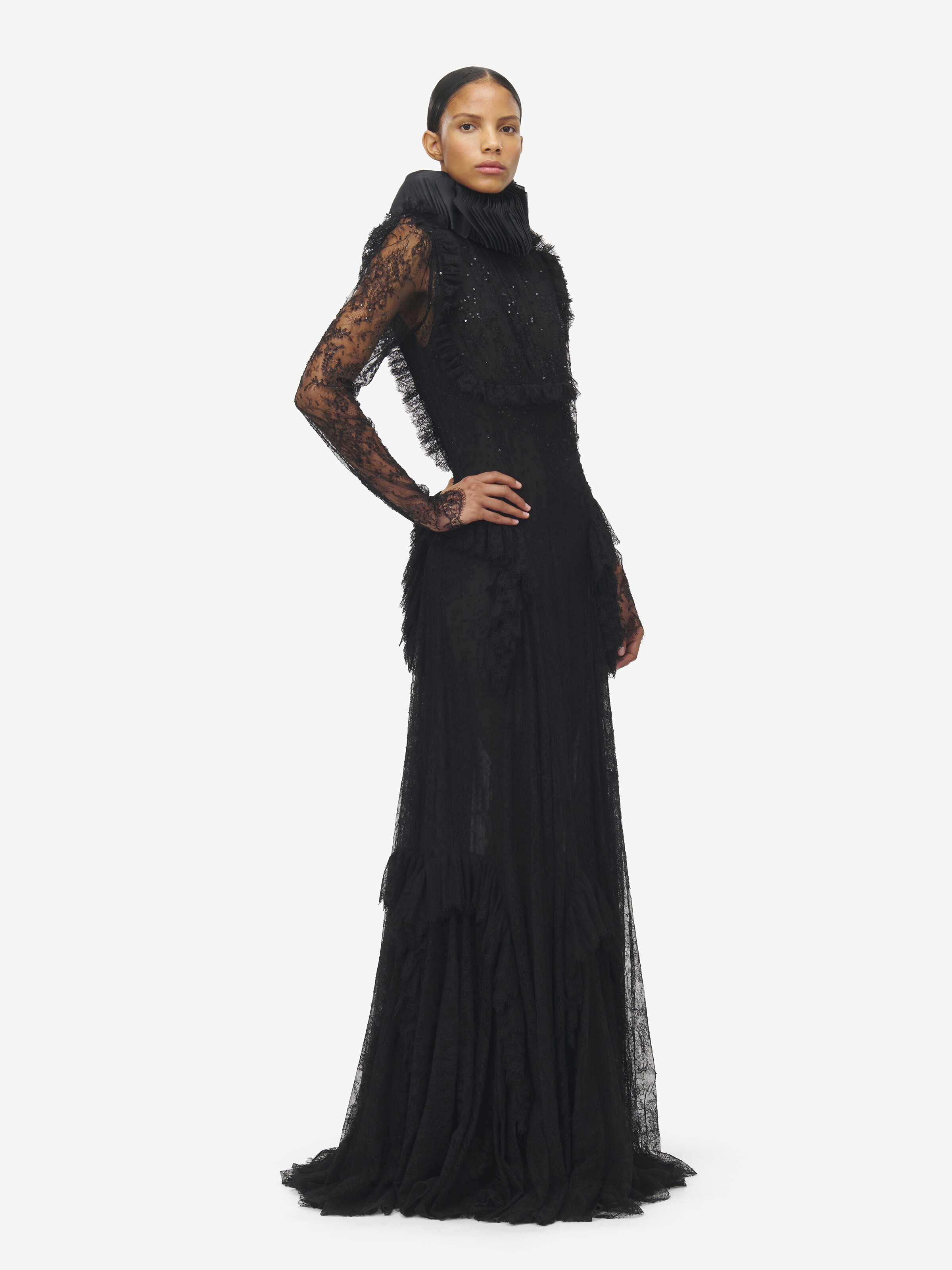 Robe de soirée à broderie florale en dentelle pour Femme en Noir in 66% Viscose, 20% Polyamid, 13% Polyester, 1% Elastan | Alexander McQueen - image 3