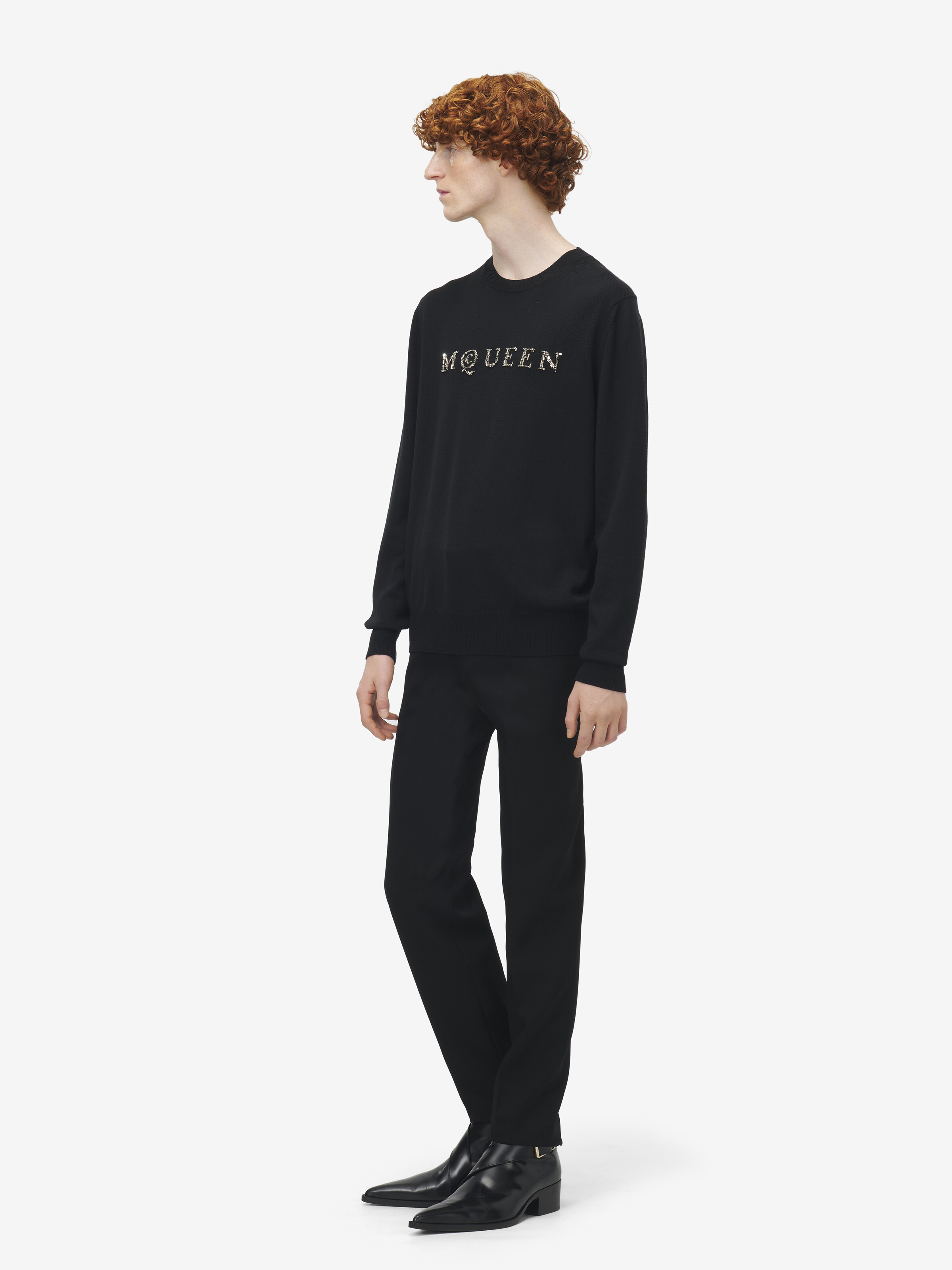 Men's Mirror McQueen Logo Jumper in Black in 100% Wool | Alexander McQueen - image 4