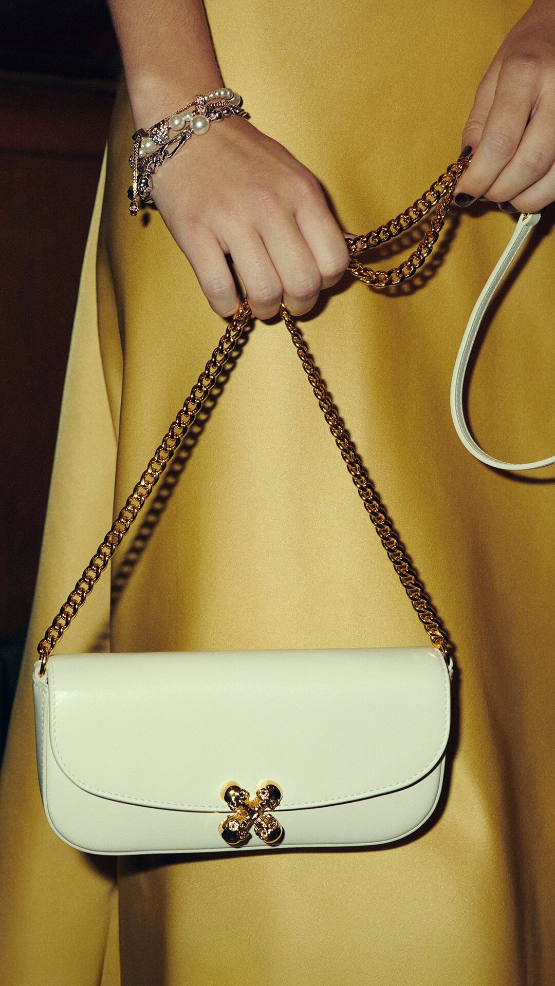 Women's T-Bar Satchel in white from McQueen