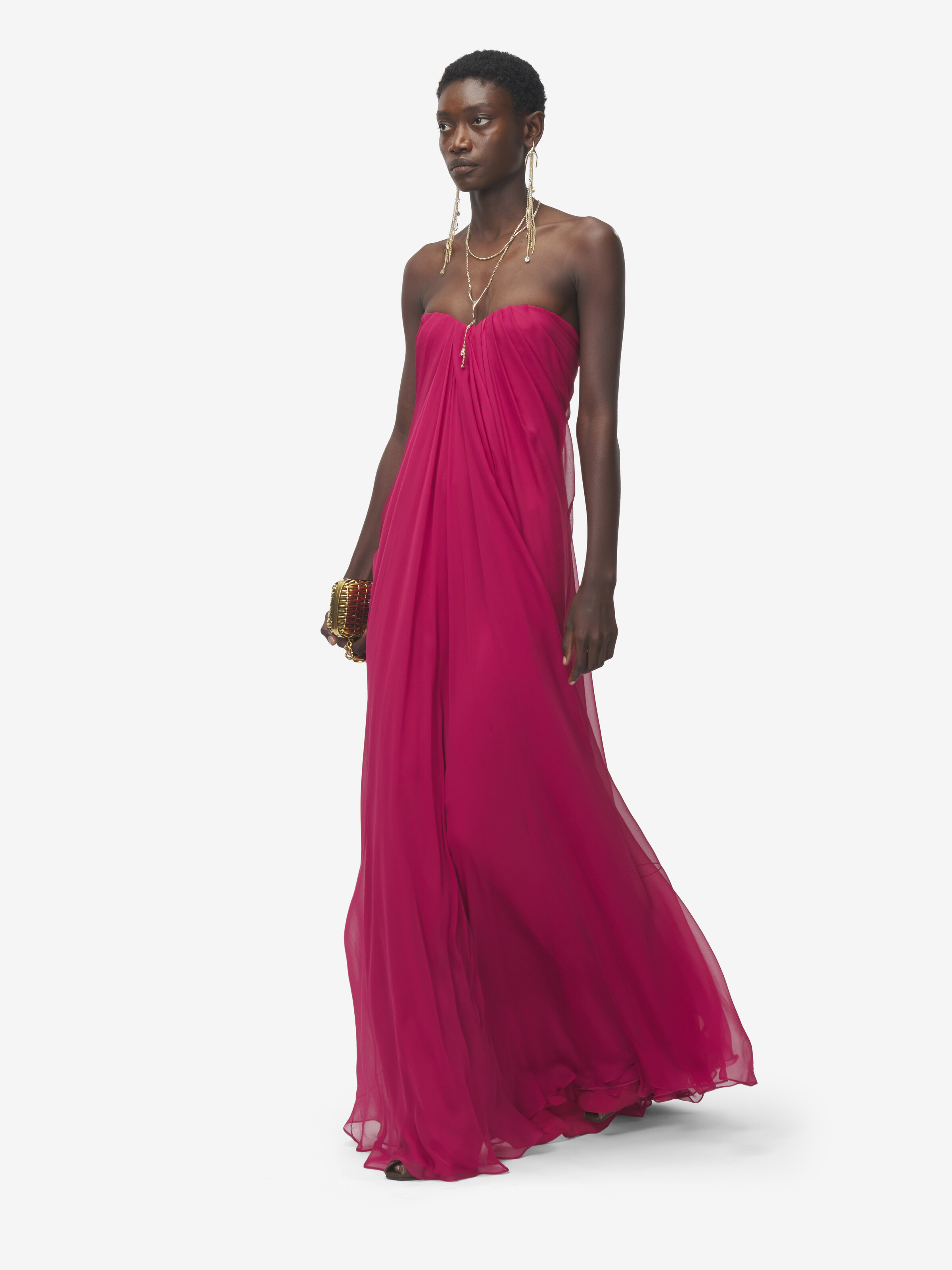 Women's Bustier Evening Dress in Pink in 100% Silk | Alexander McQueen - image 3