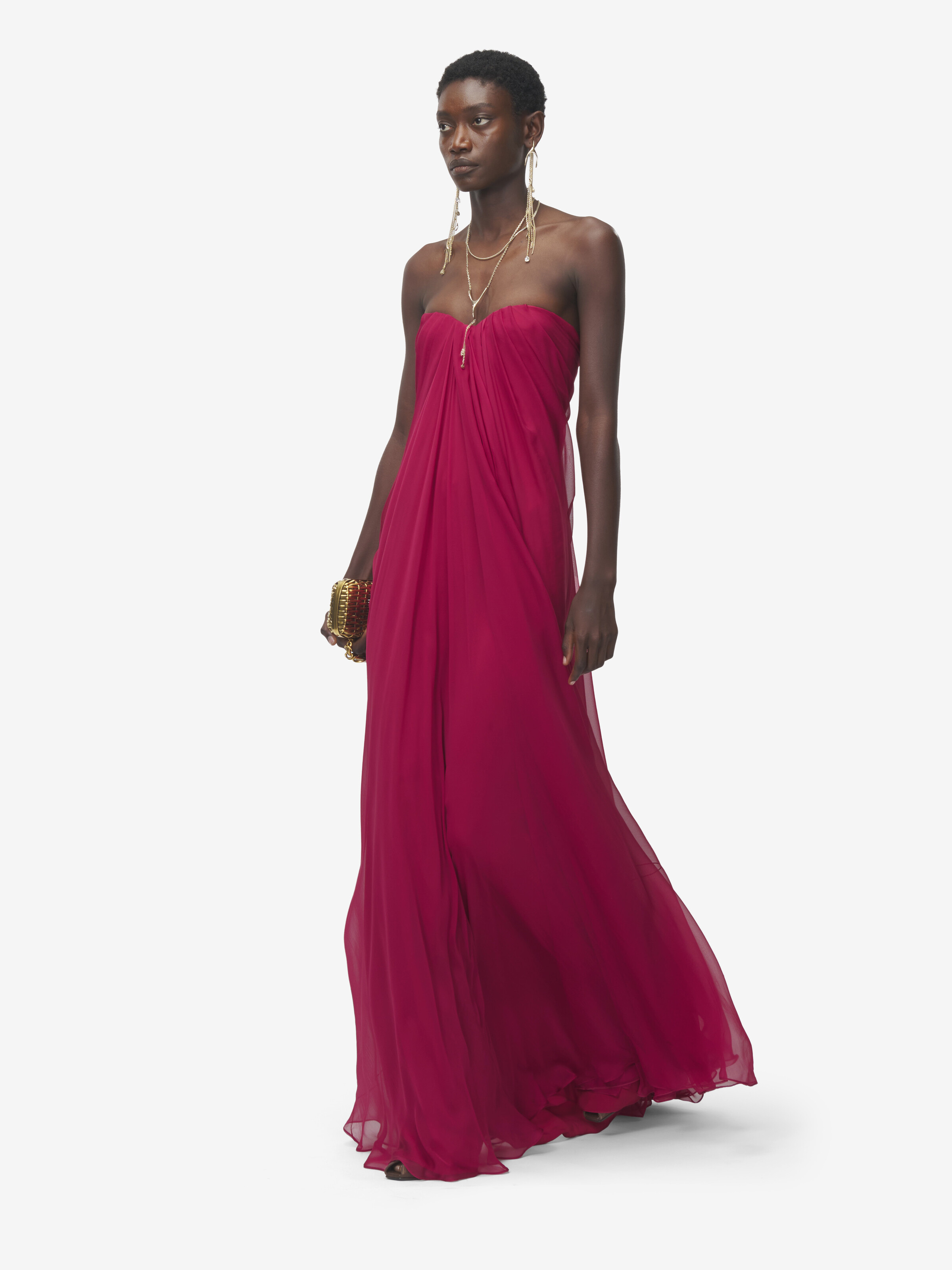 Women's Bustier Evening Dress in Pink in 100% Silk | Alexander McQueen - image 3