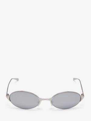 Neo Oval Sunglasses in Silver-finish | McQueen US