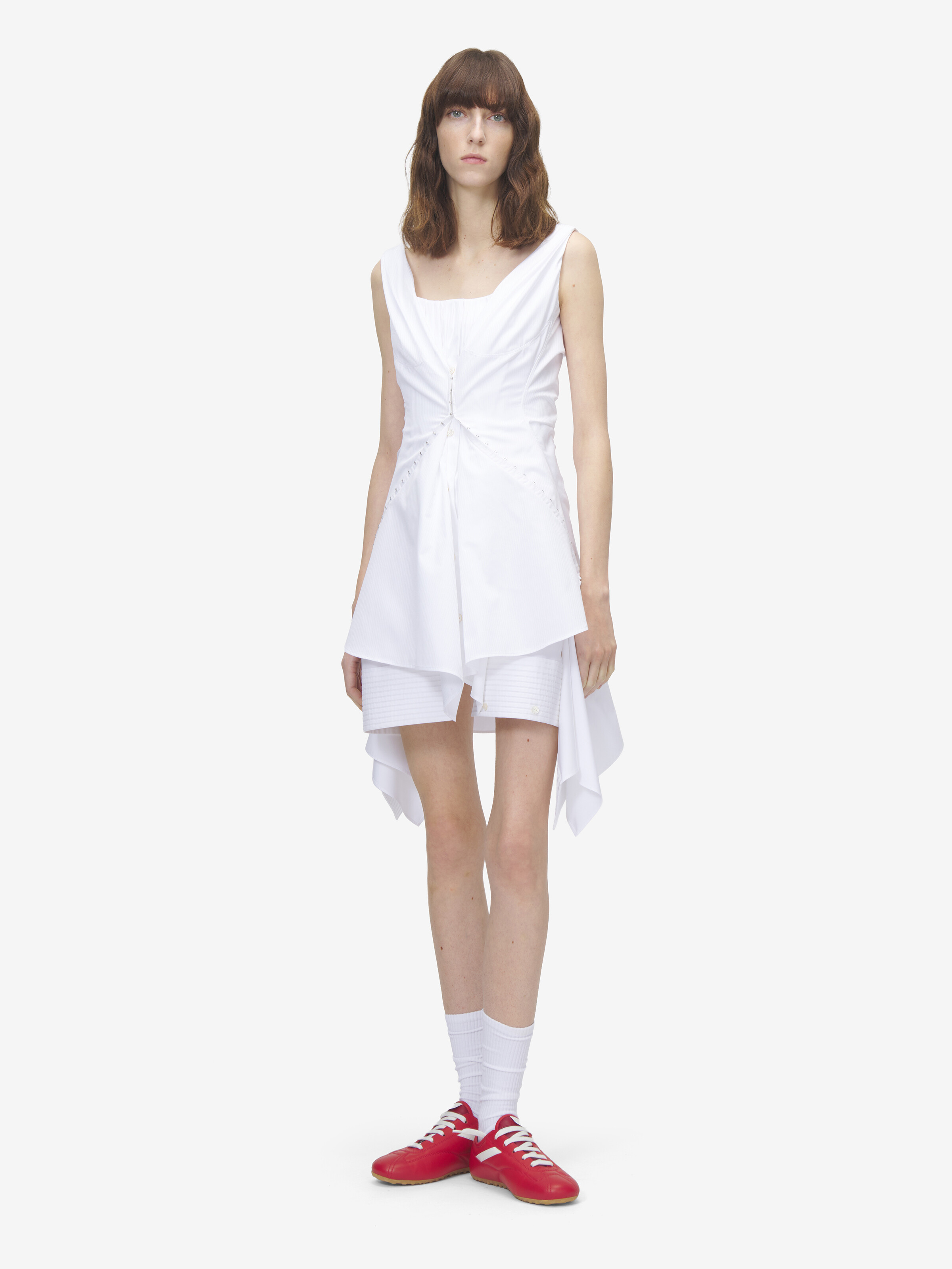 Women's Gathered Mini Dress in Optical White in 100% Cotton | Alexander McQueen - image 2