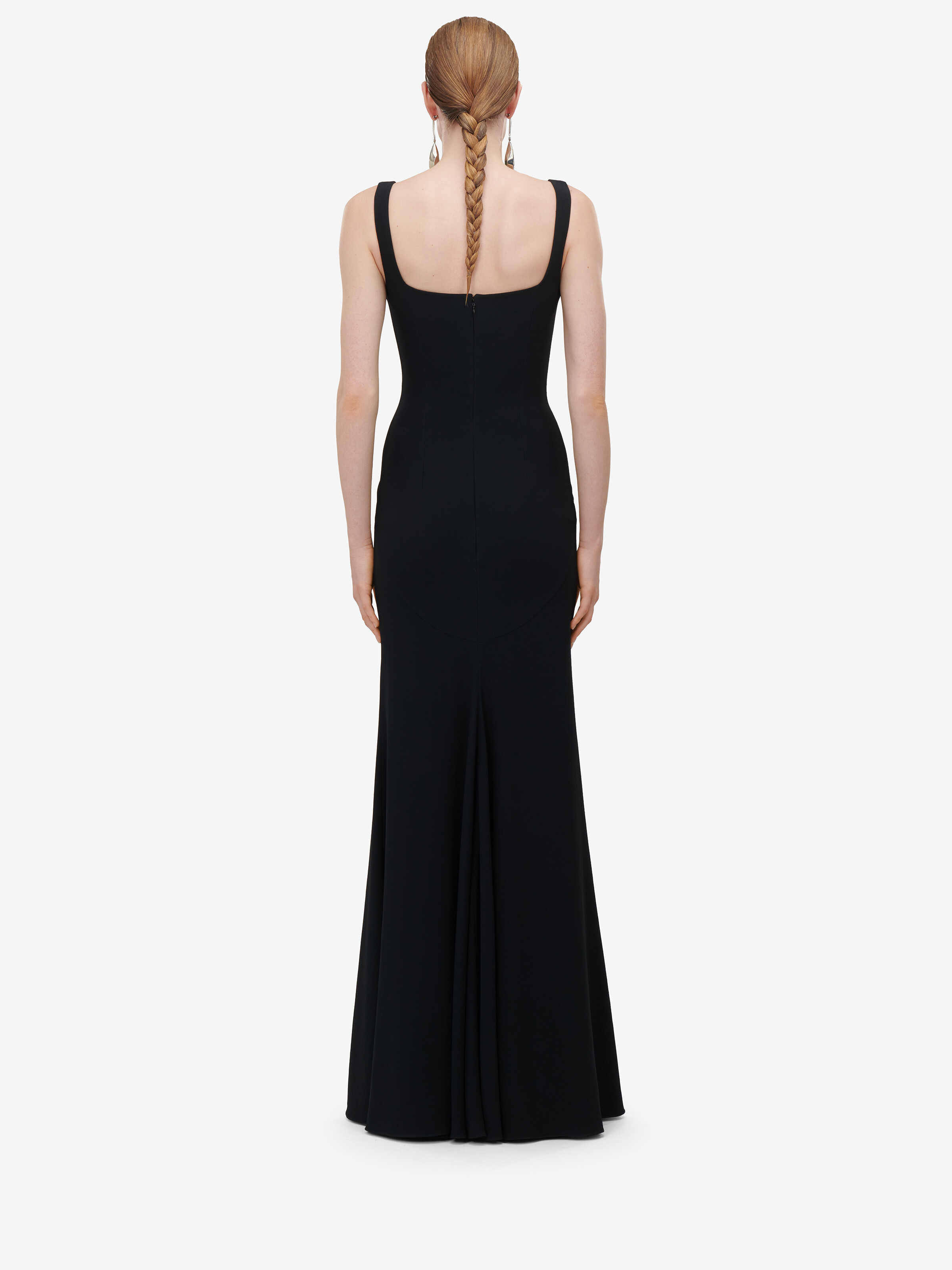 Women's Gold Rose Embroidery Evening Dress in Black in 52% Viscose, 48% Acetate | Alexander McQueen - image 4