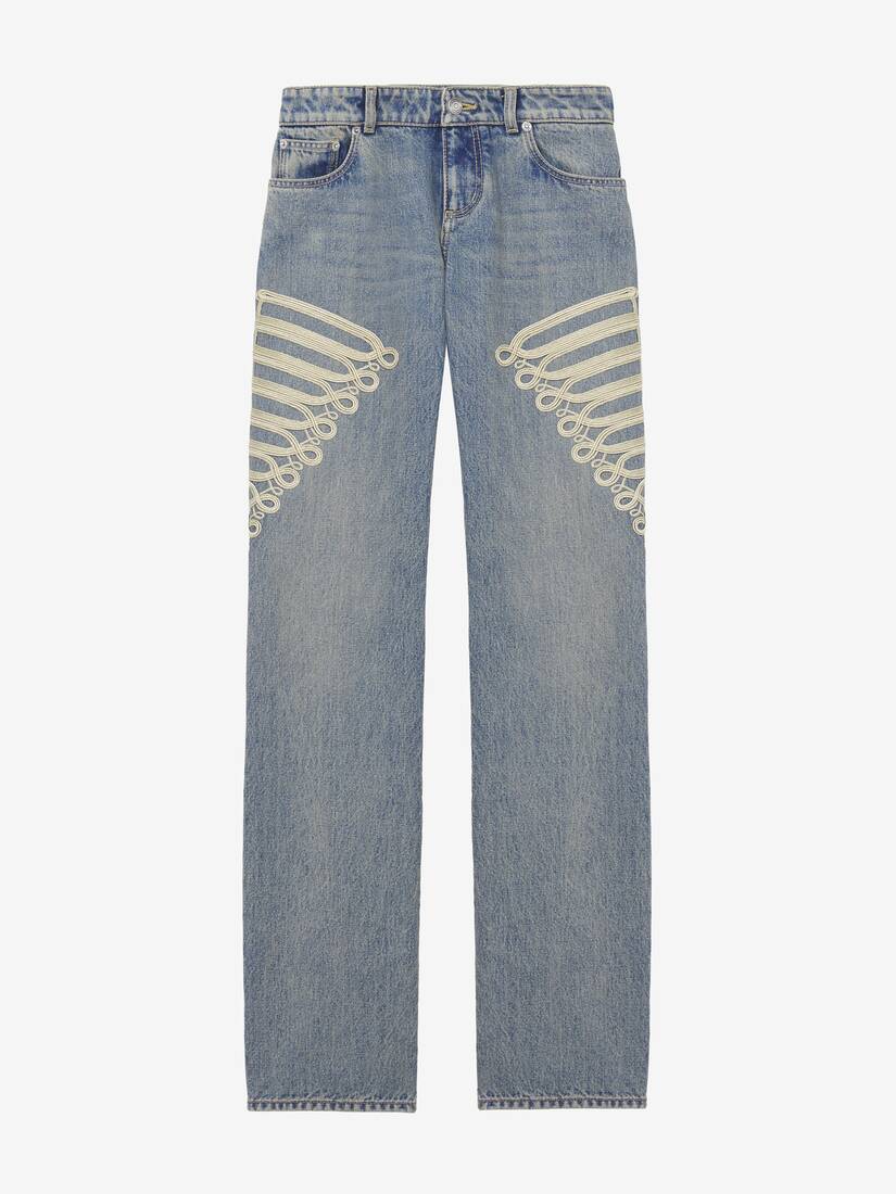 Metallic Frogging Straight Leg Jeans | Alexander McQueen - image 1