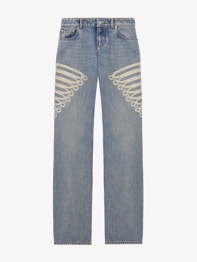 Metallic Frogging Straight Leg Jeans | Alexander McQueen - image 1