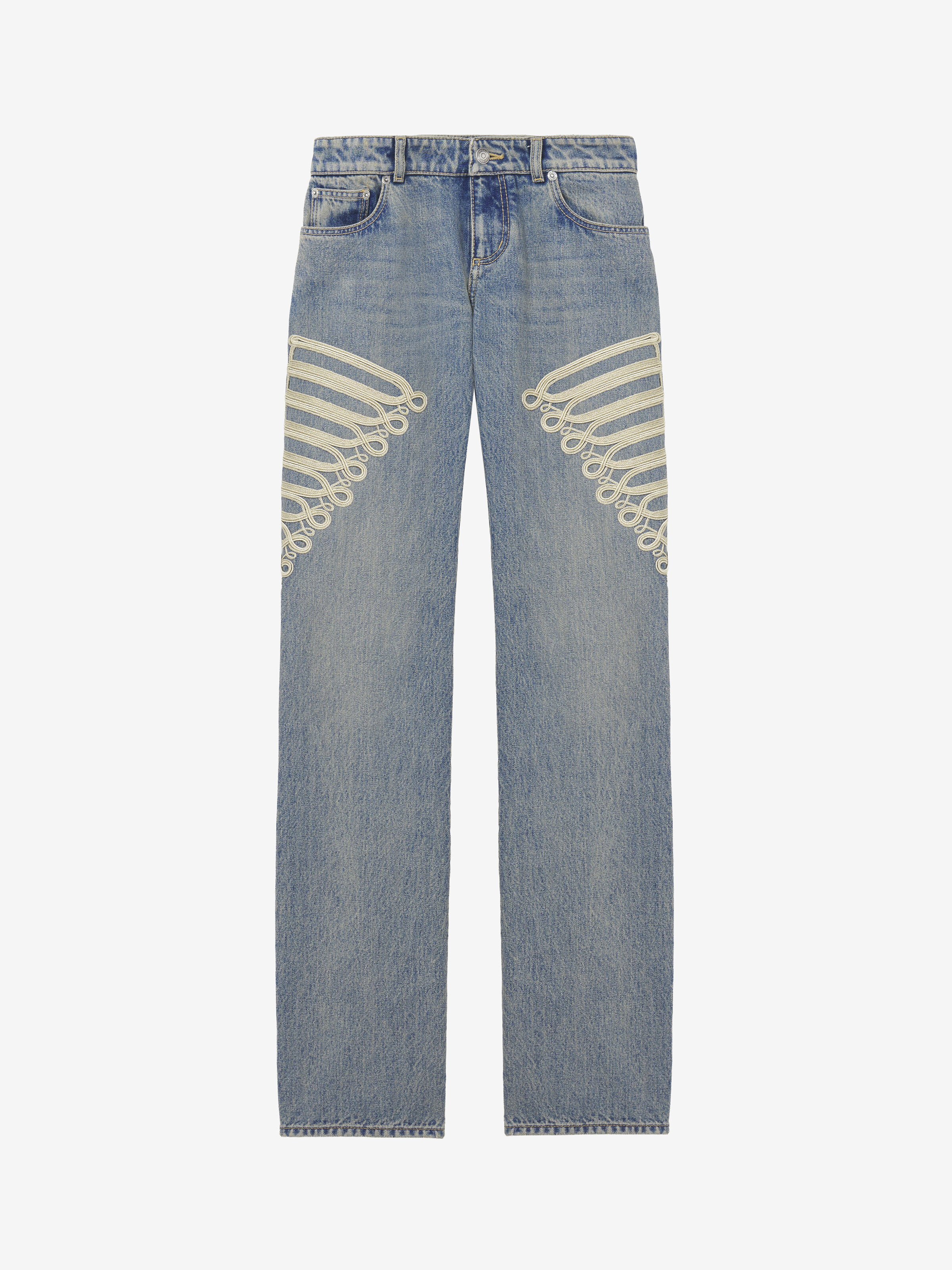 Jeans mit geradem Bein und Metallic-Frogging für Damen in Ausgewaschenes Blau in 100% Baumwolle | Alexander McQueen - image 1