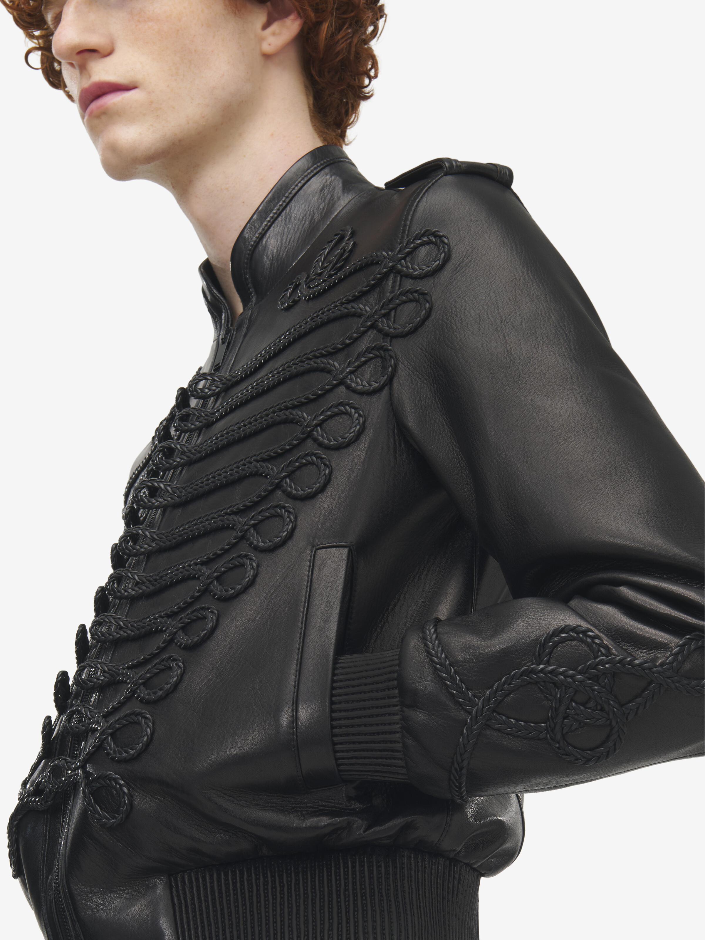 Veste en cuir à broderie et brandebourgs pour Homme en Noir in 100% Cuir d'agneau | Alexander McQueen - image 5