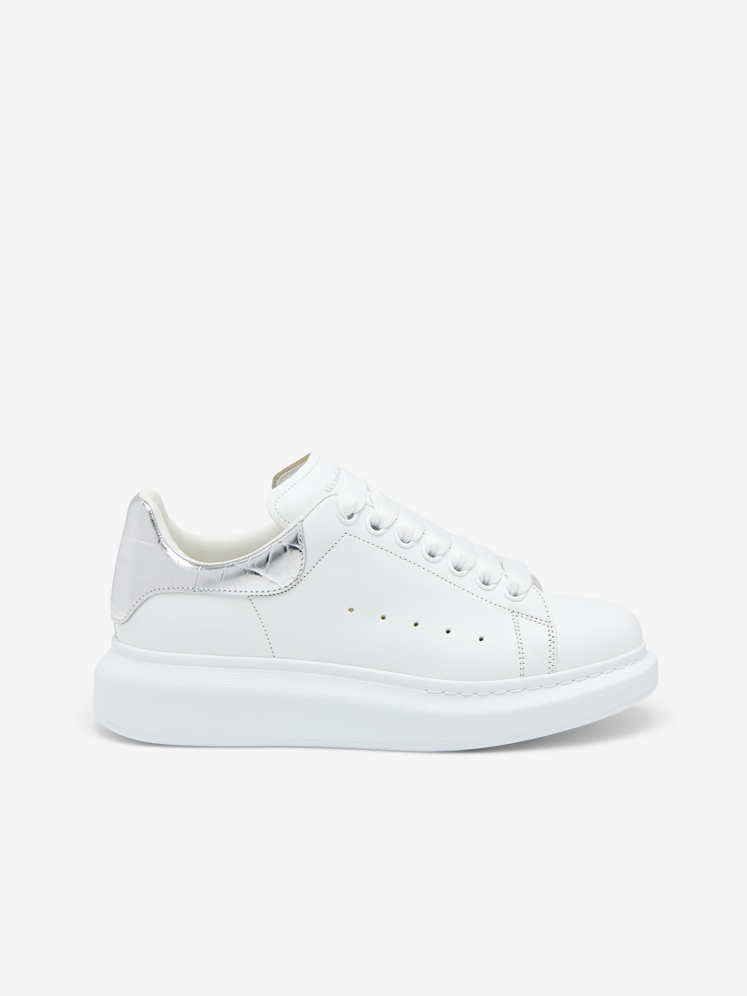 Women's Oversized Sneaker in White/Silver in Calf Leather | Alexander McQueen - image 1