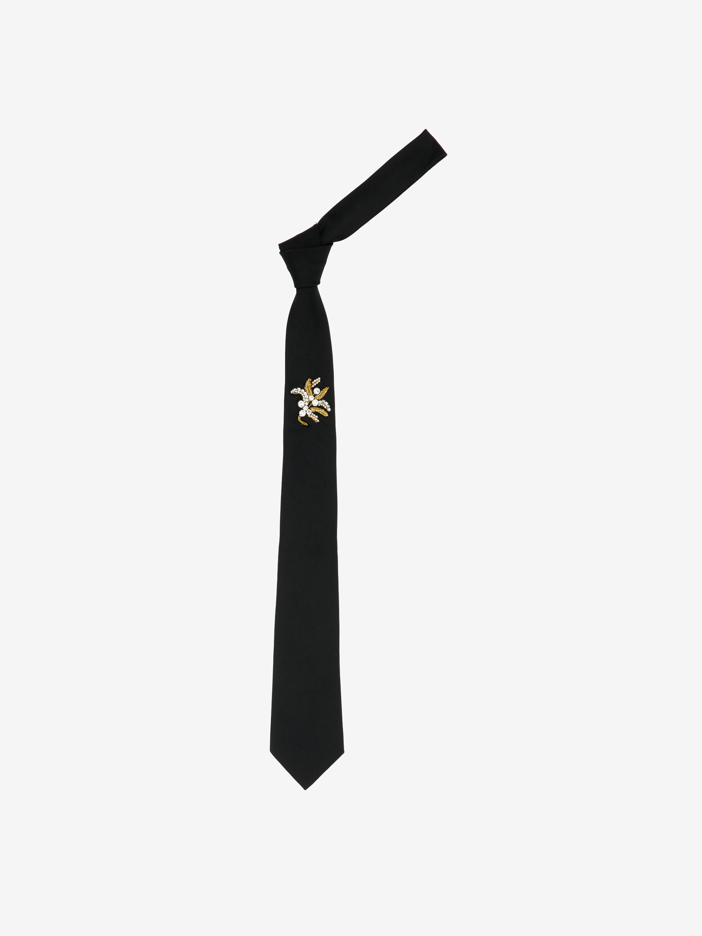 Men's Jewelled Mistletoe Embroidery Tie in Black in 100% Silk | Alexander McQueen - image 2