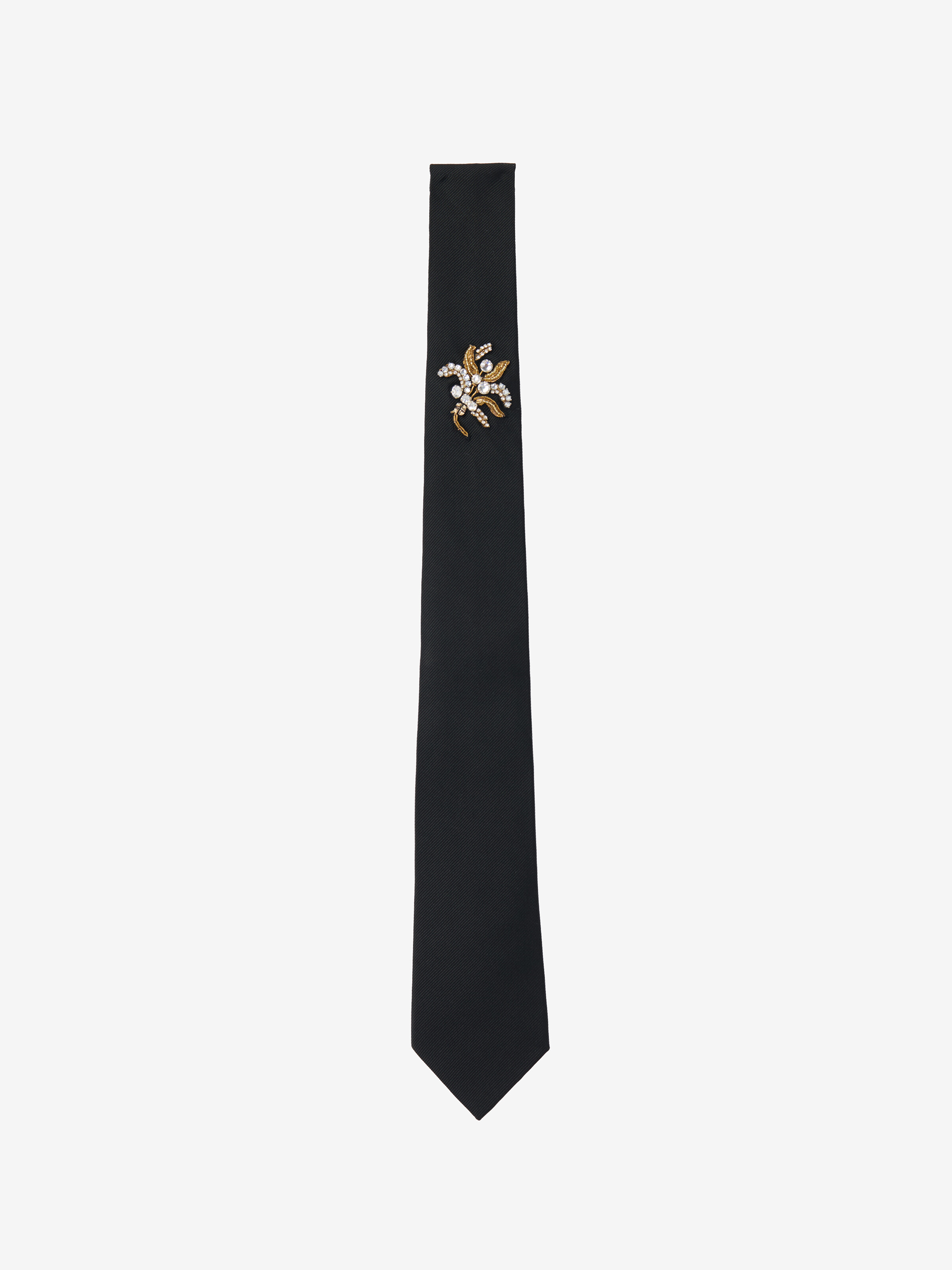 Men's Jewelled Mistletoe Embroidery Tie in Black in 100% Silk | Alexander McQueen - image 2