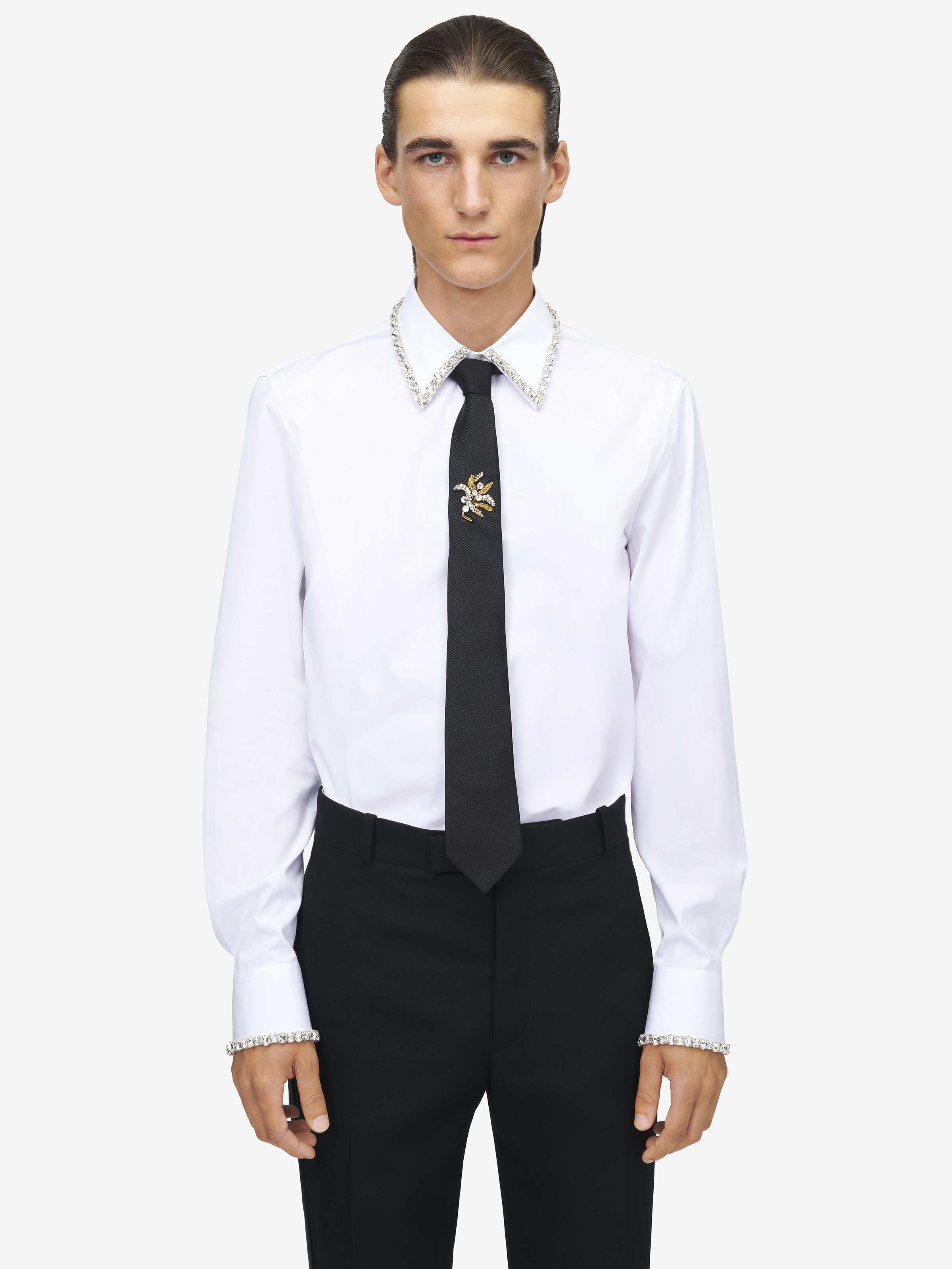 Men's Jewelled Mistletoe Embroidery Tie in Black in 100% Silk | Alexander McQueen - image 2