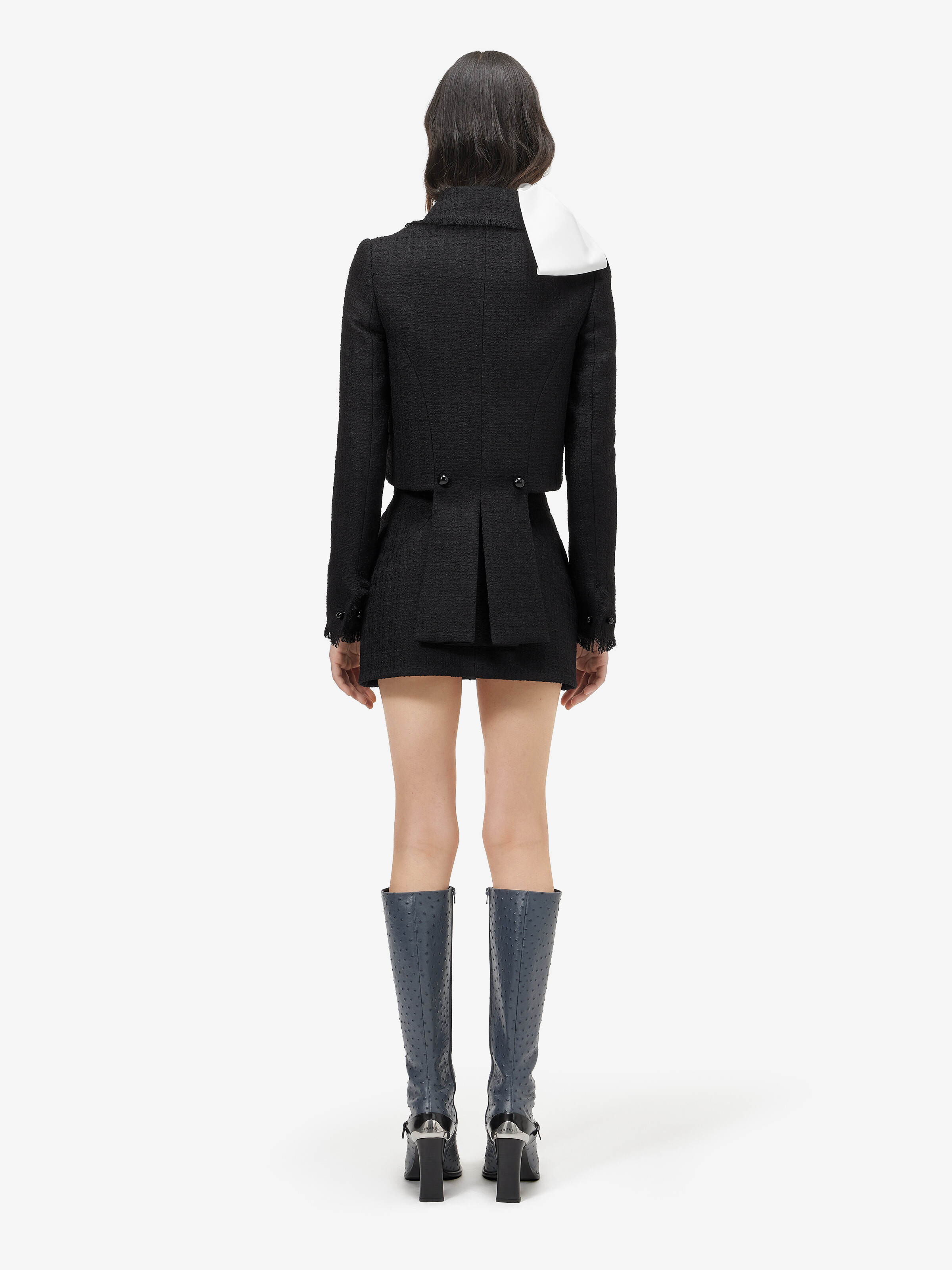 Women's Light Tweed Cropped Jacket in Black in 96% wool, 3% mohair, 1% elastane -  lining: 100% viscose | Alexander McQueen - image 4