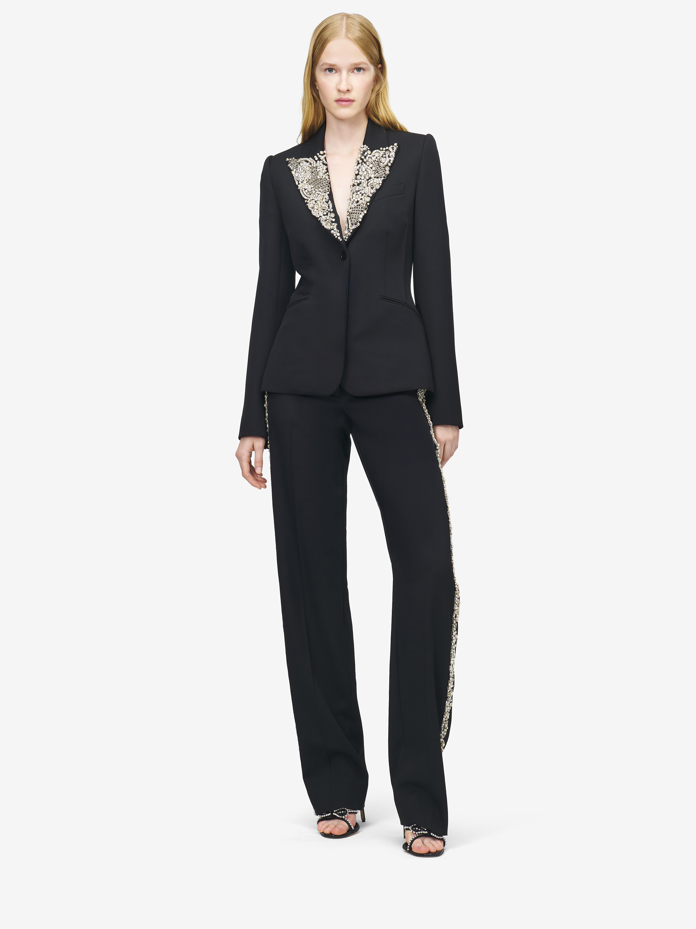 Women's Chain Mail Embroidery Single-breasted Jacket in Black in 100% Wool | Alexander McQueen - image 2