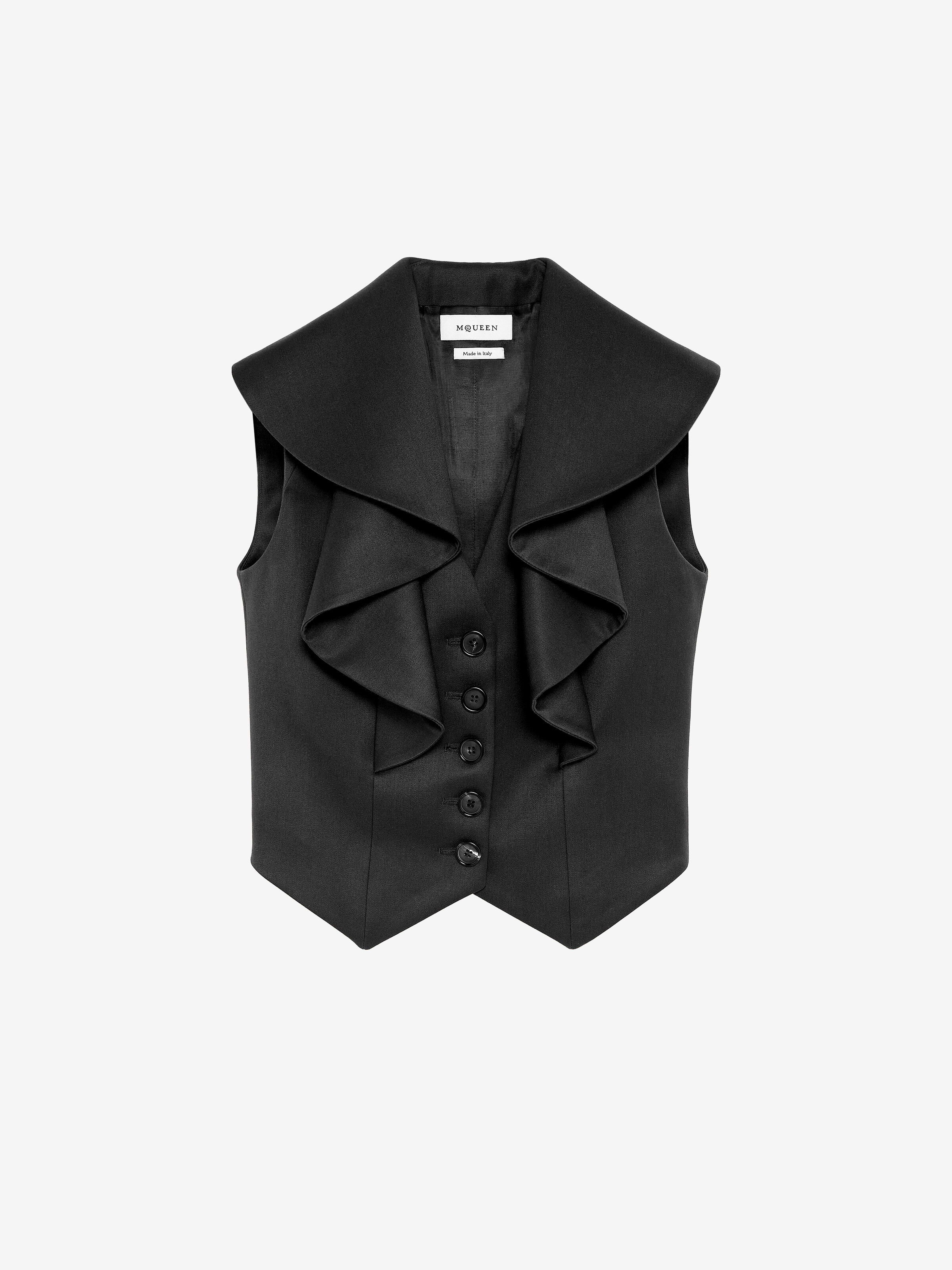 Women's Waterfall Collar Tailored Waistcoat in Black in 100% wool -  lining: 100% viscose | Alexander McQueen - image 1