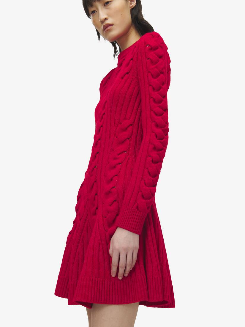 Robe courte à maille torsadée en laine et cachemire