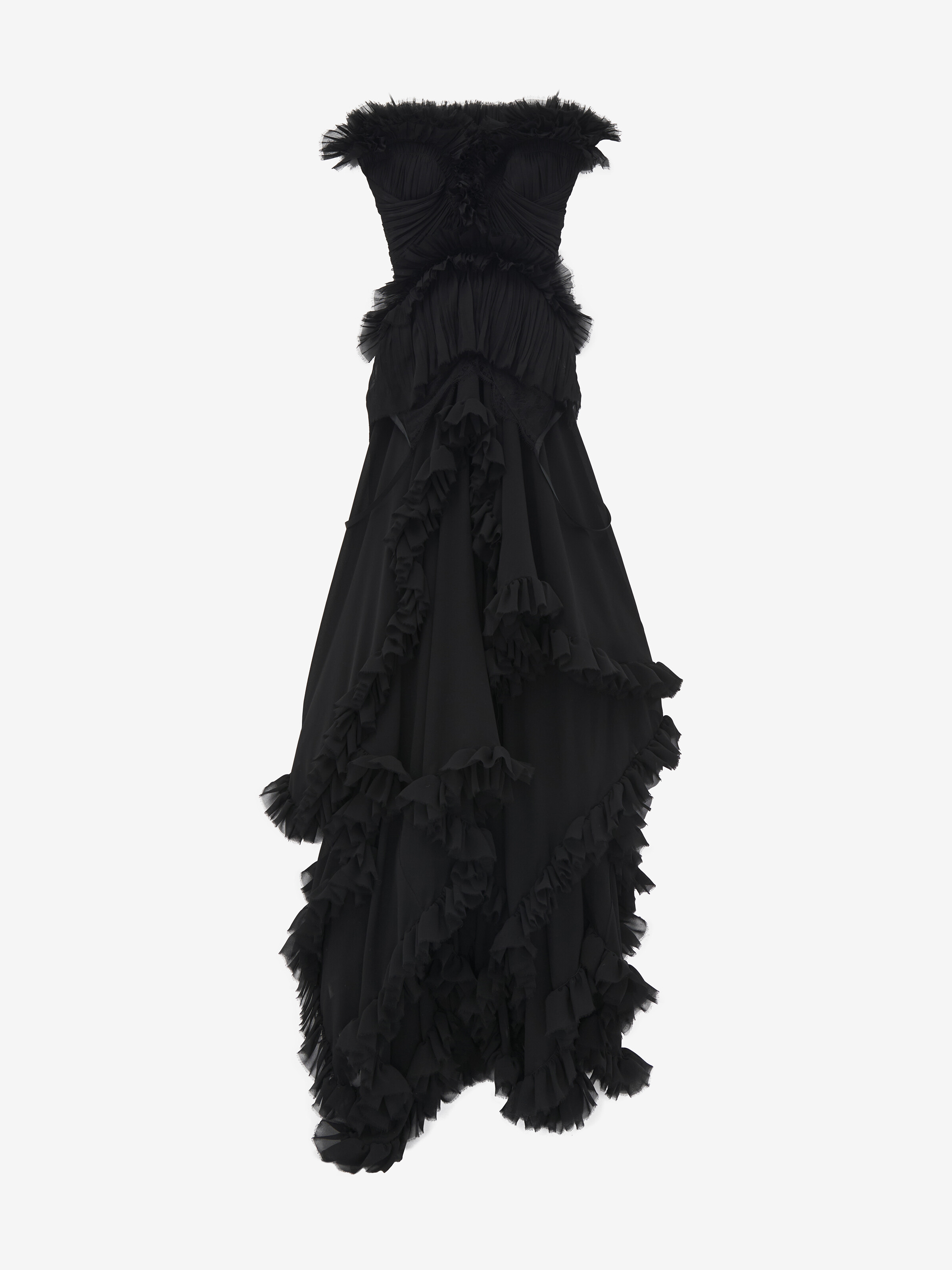 Women's Ruffled Evening Dress in Black in 100% Silk | Alexander McQueen - image 2