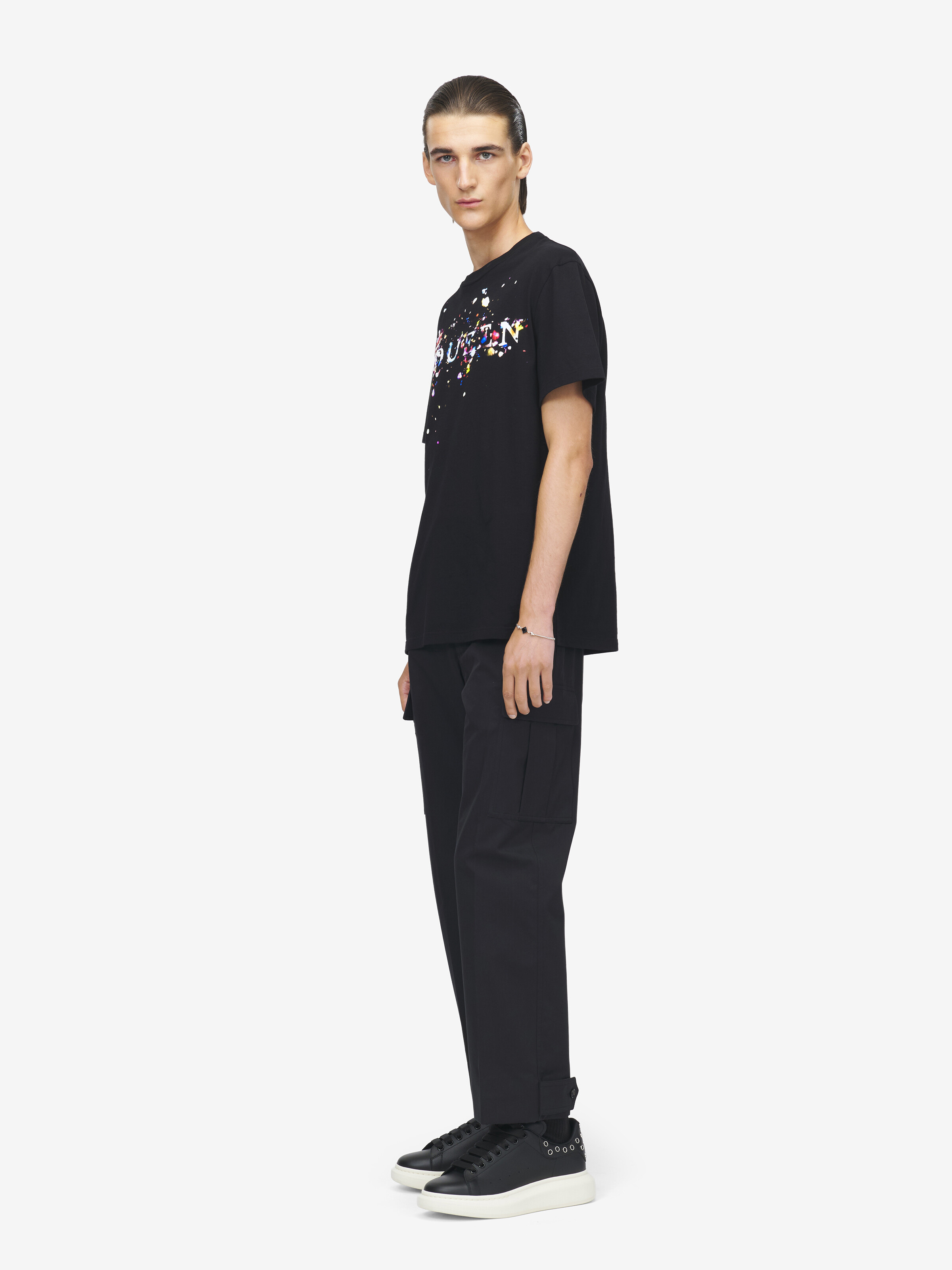 Men's Confetti Logo T-shirt in Black/Multicolour in 100% Cotton | Alexander McQueen - image 4