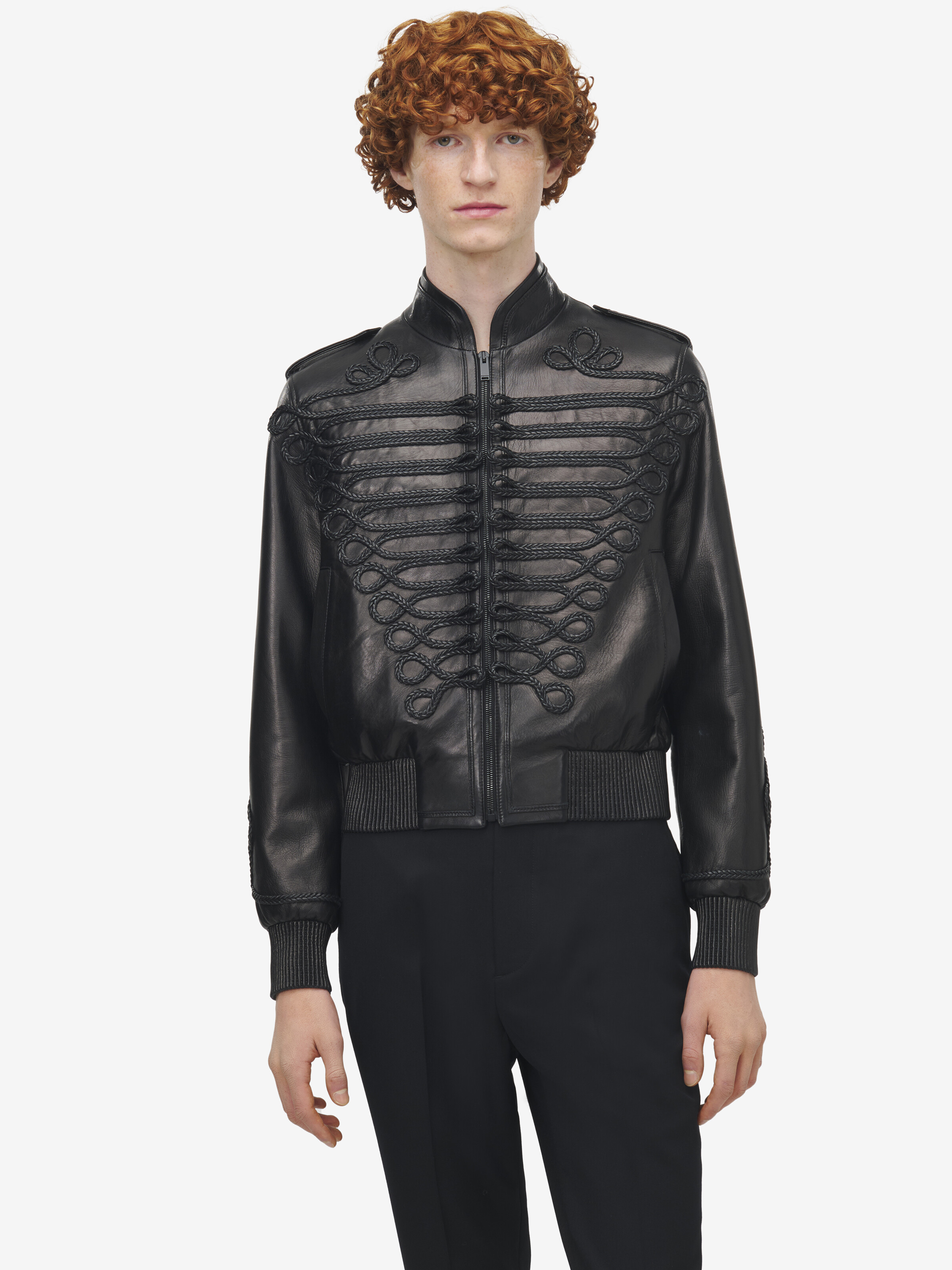Veste en cuir à broderie et brandebourgs pour Homme en Noir in 100% Cuir d'agneau | Alexander McQueen - image 6