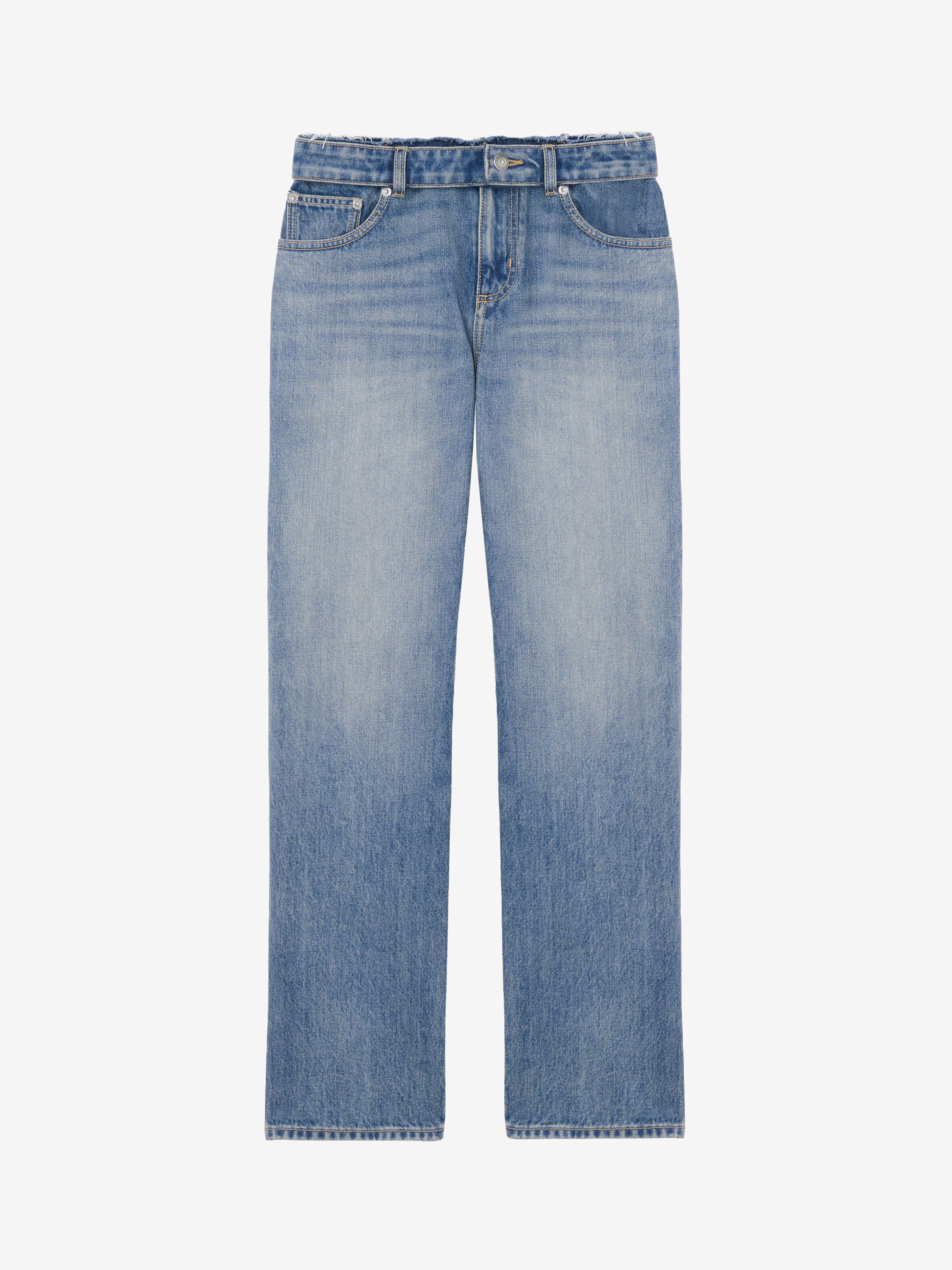 Women's Deconstructed Waist Jeans in Washed Blue in 100% Cotton | Alexander McQueen - image 1