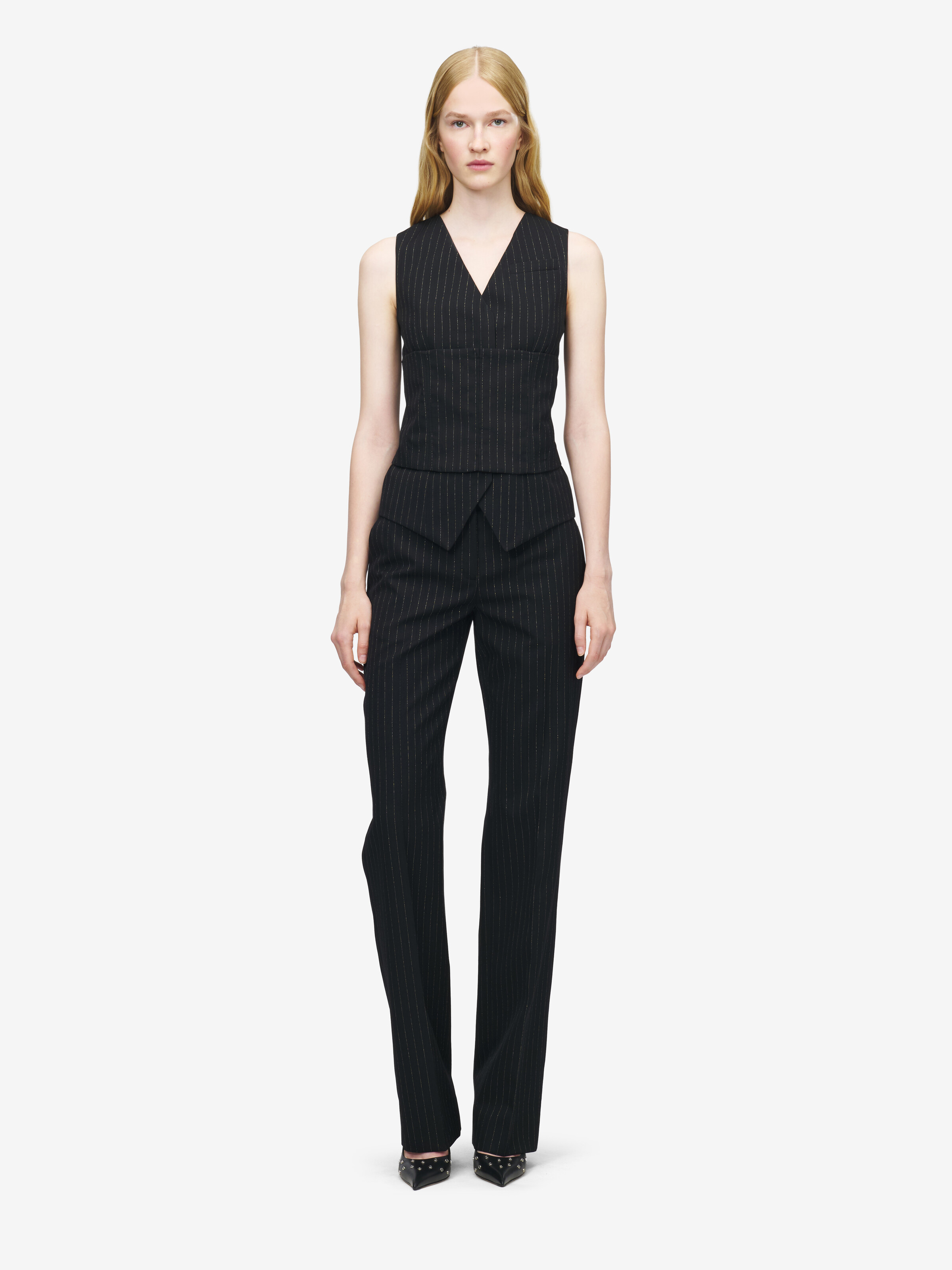 Maßgeschneiderte Weste mit Nadelstreifen für Damen in Schwarz in 100% Wolle | Alexander McQueen - image 3