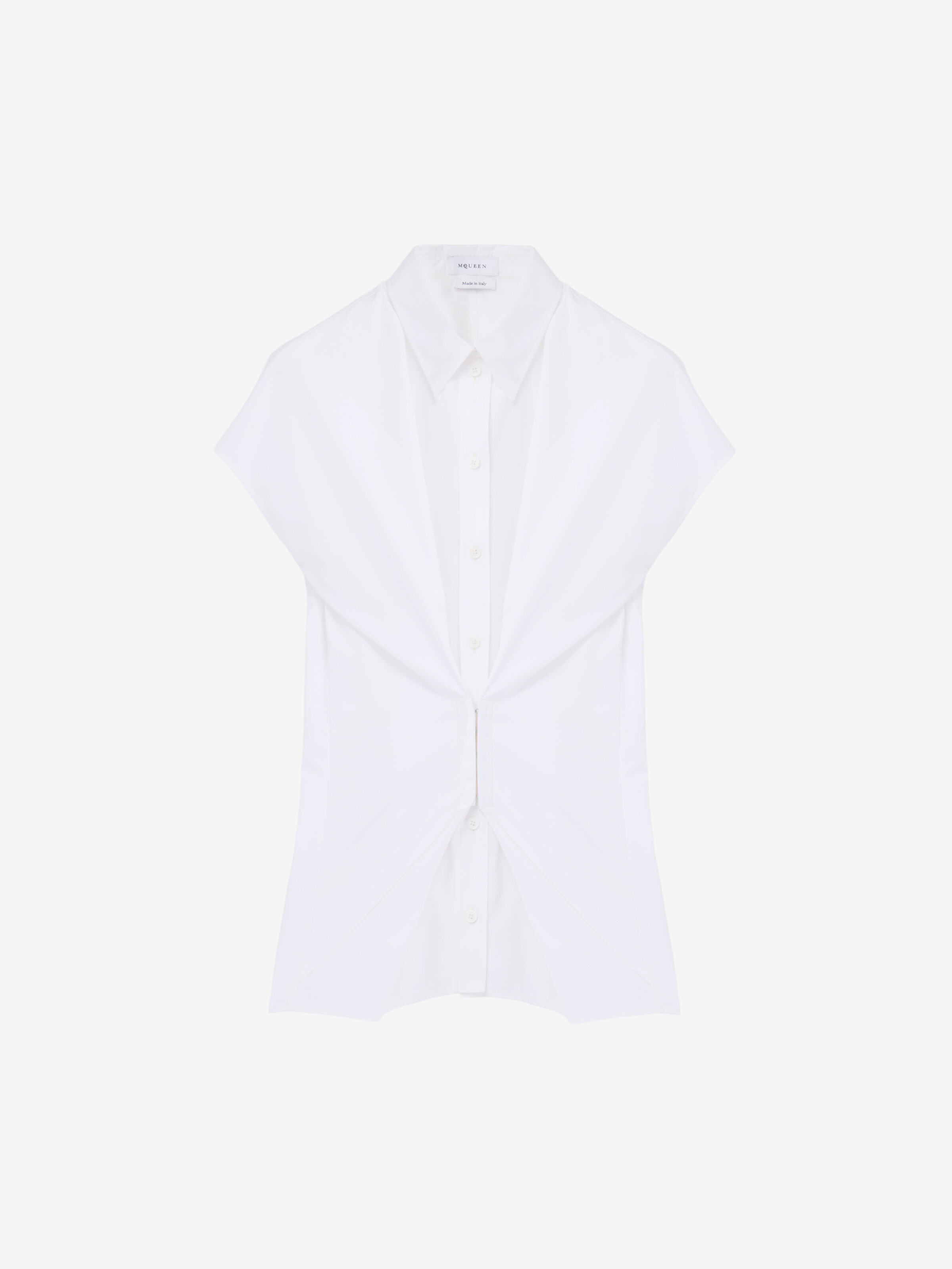 Women's Gathered Short-Sleeved Shirt in Optical White in 100% Cotton | Alexander McQueen - image 1