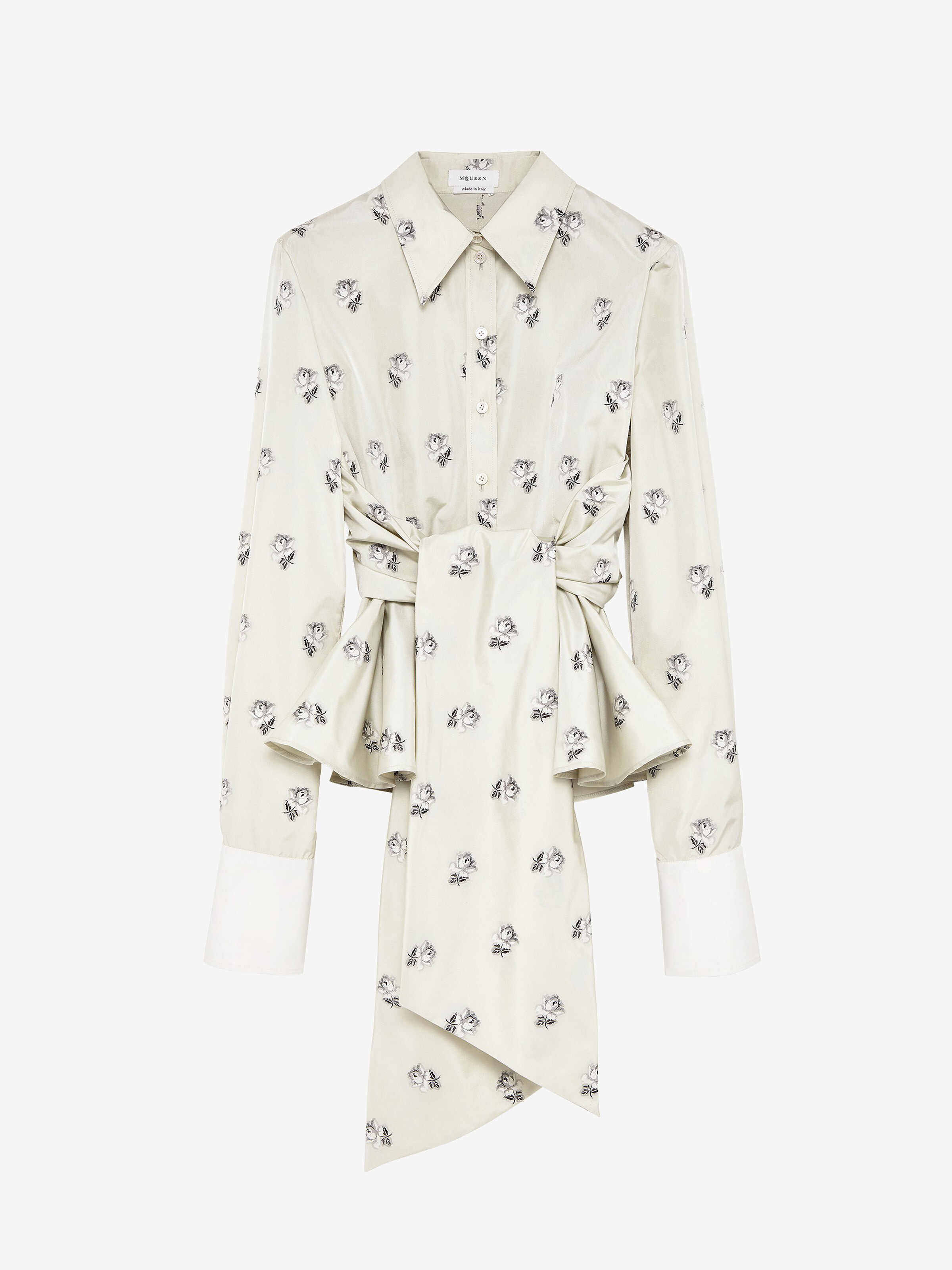 Taffeta Rose Jacquard Self-tie Shirt