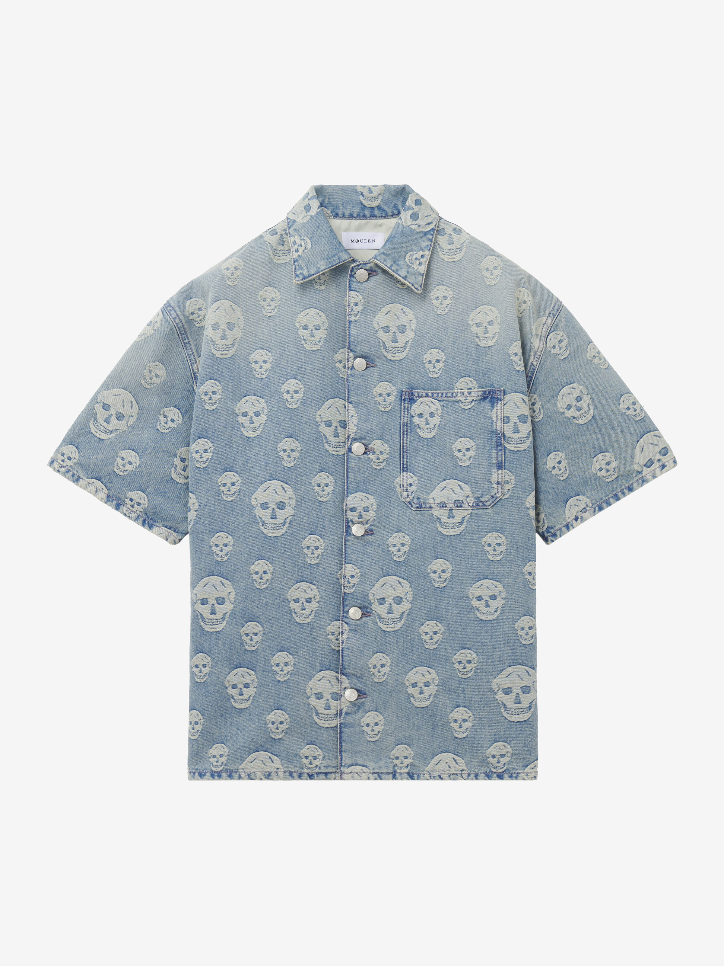 Men's Skull Jacquard Denim Shirt in Washed Blue in Fabric: 100% Cotton, Lining: 65% Polyester, 35% Cotton | Alexander McQueen - image 1