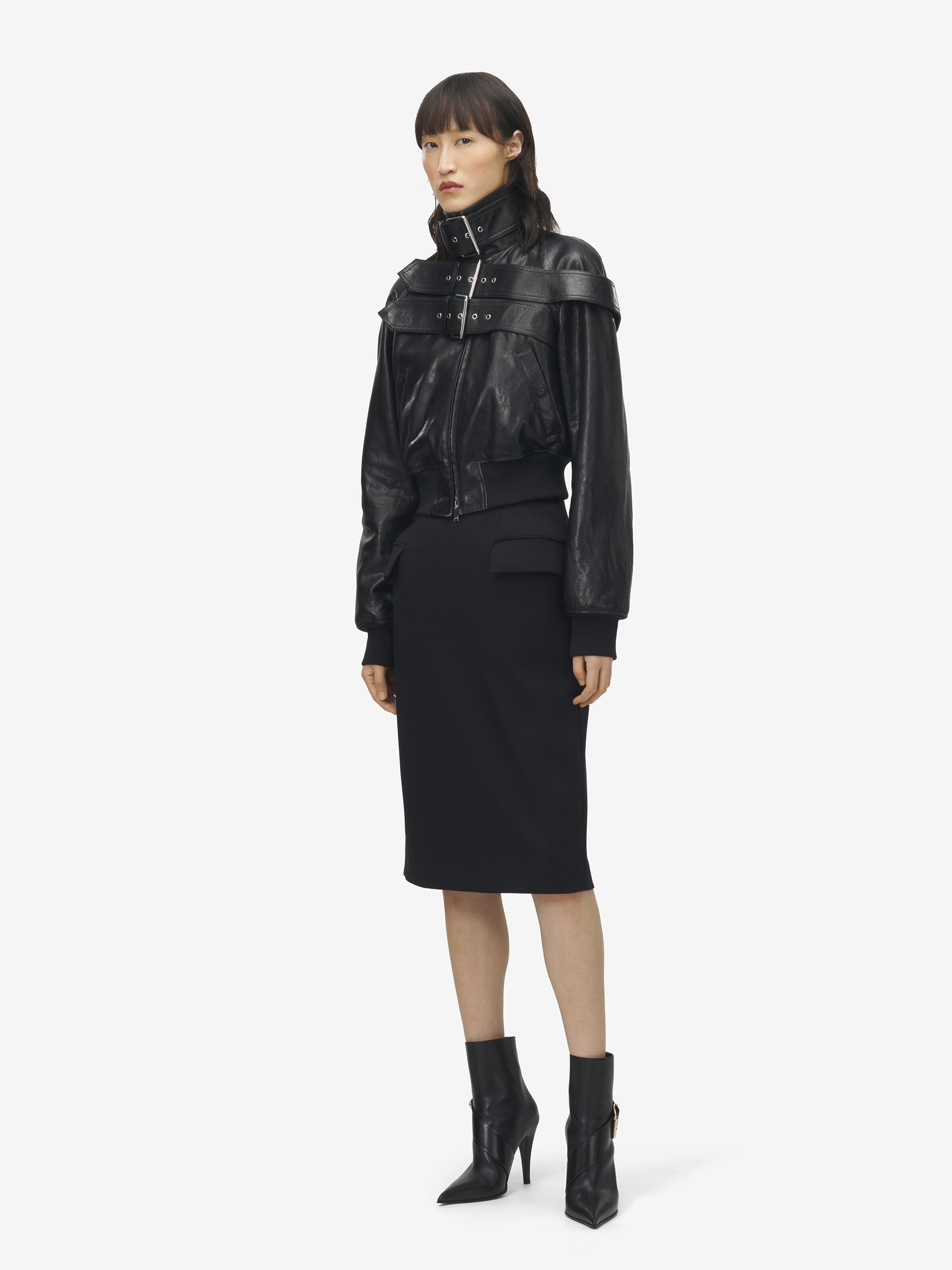 Women's Belt Detail Leather Jacket in Black in 100% Lamb Leather | Alexander McQueen - image 4