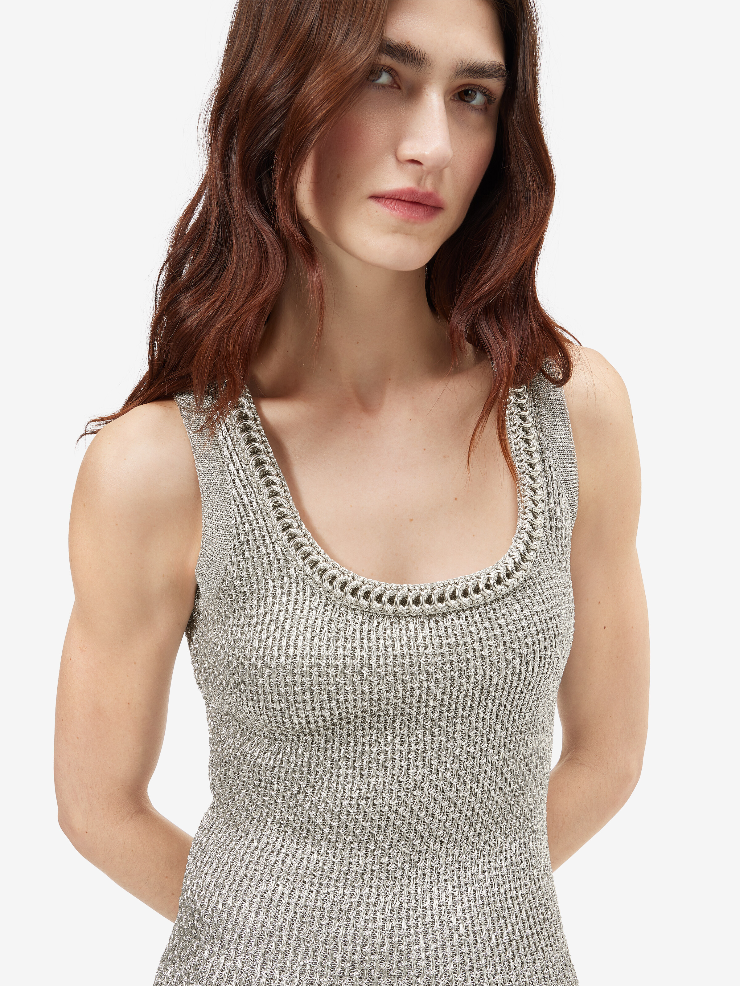 Women's Metallic Knit Mini Dress in Silver in 65% Viscose, 19% Paper, 16% Metalic Poliamide - fabric 2: 100% Viscose | Alexander McQueen - image 5