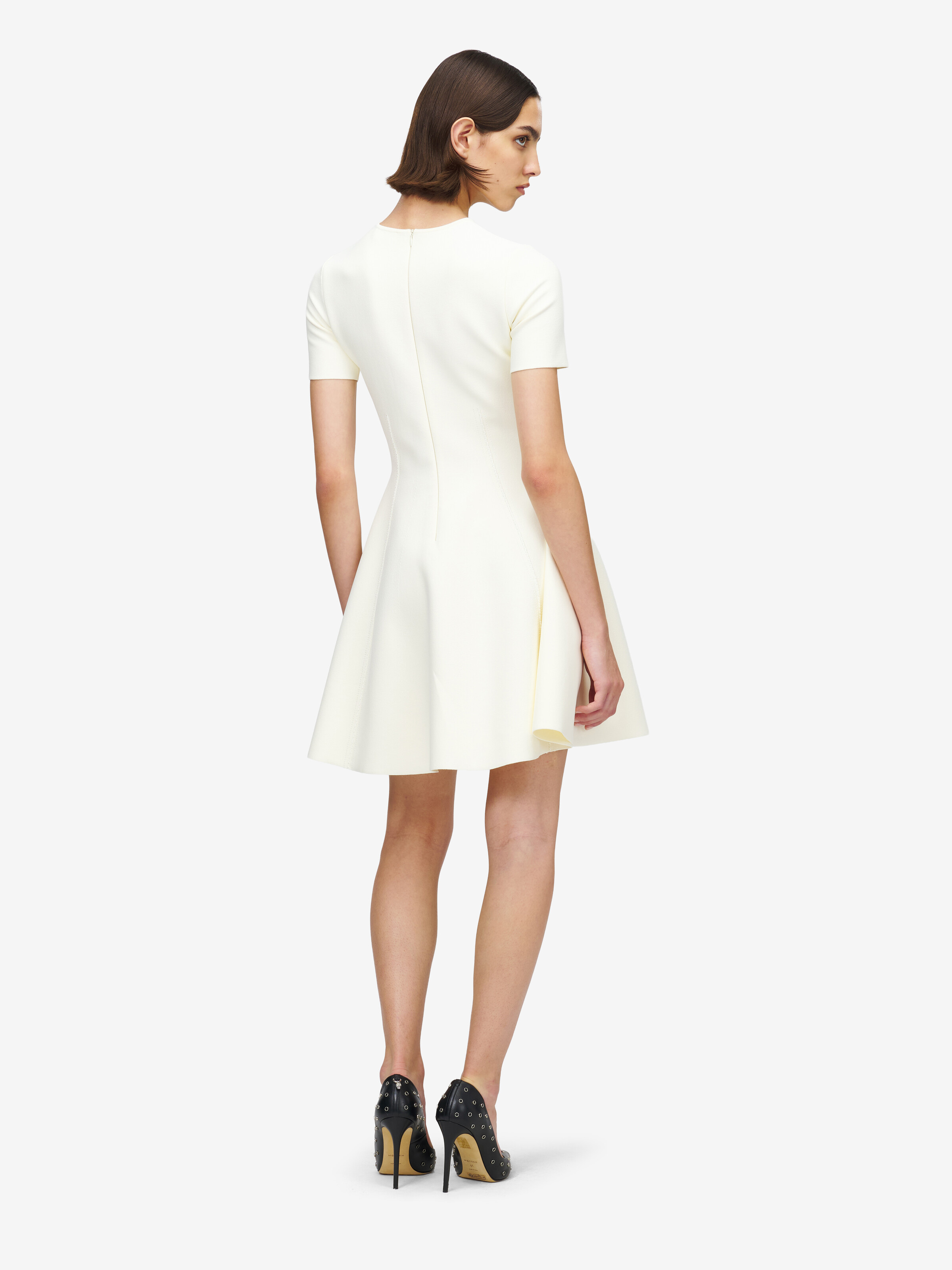 Women's Fit And Flare Mini Dress in Ivory in 76% Viscose, 16% Polyester, 6% Polyamid, 2% Elastan | Alexander McQueen - image 4