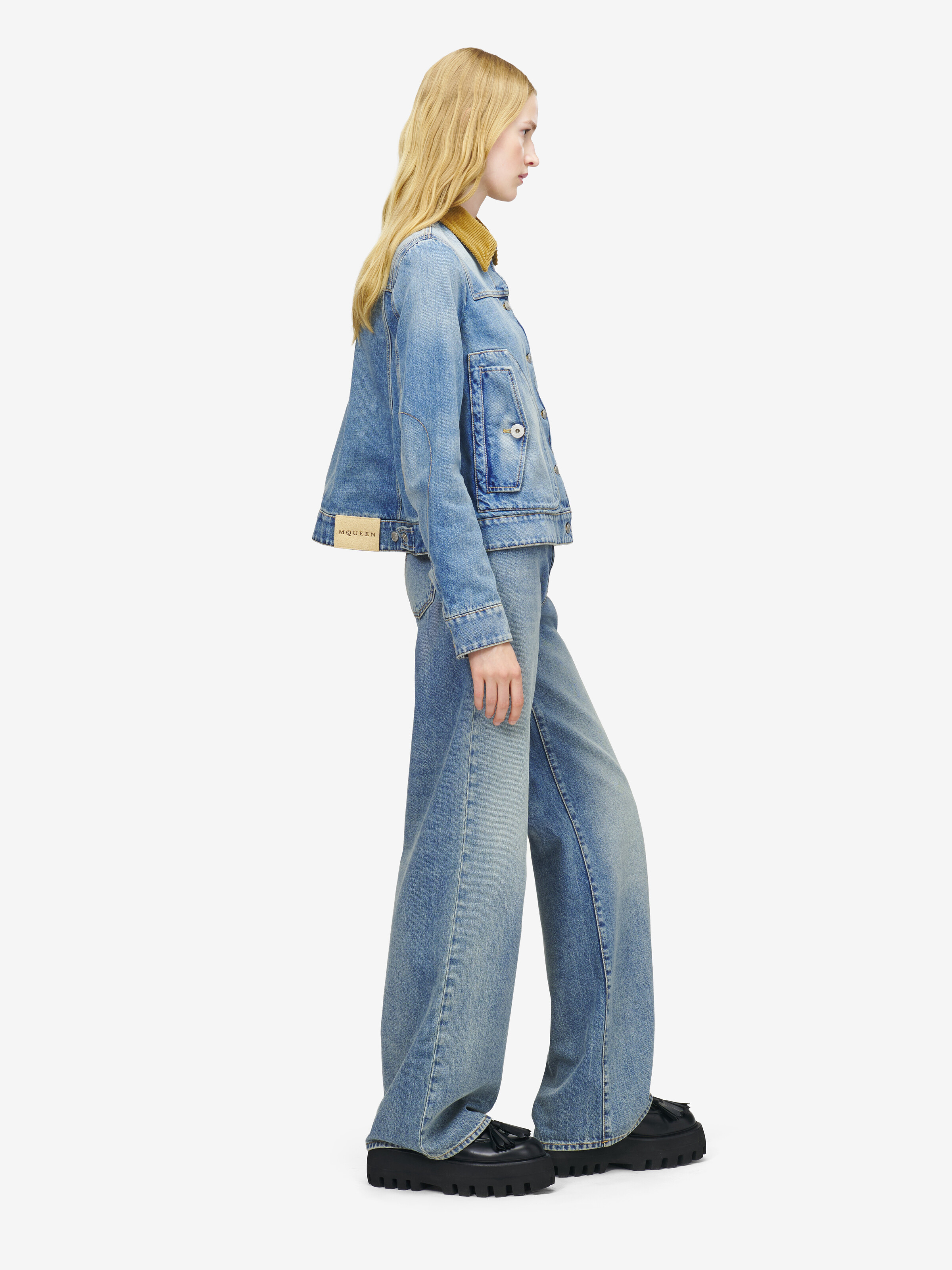 Giacca boxy in denim da Donna in Washed Blue in 100% Cotone | Alexander McQueen - image 4