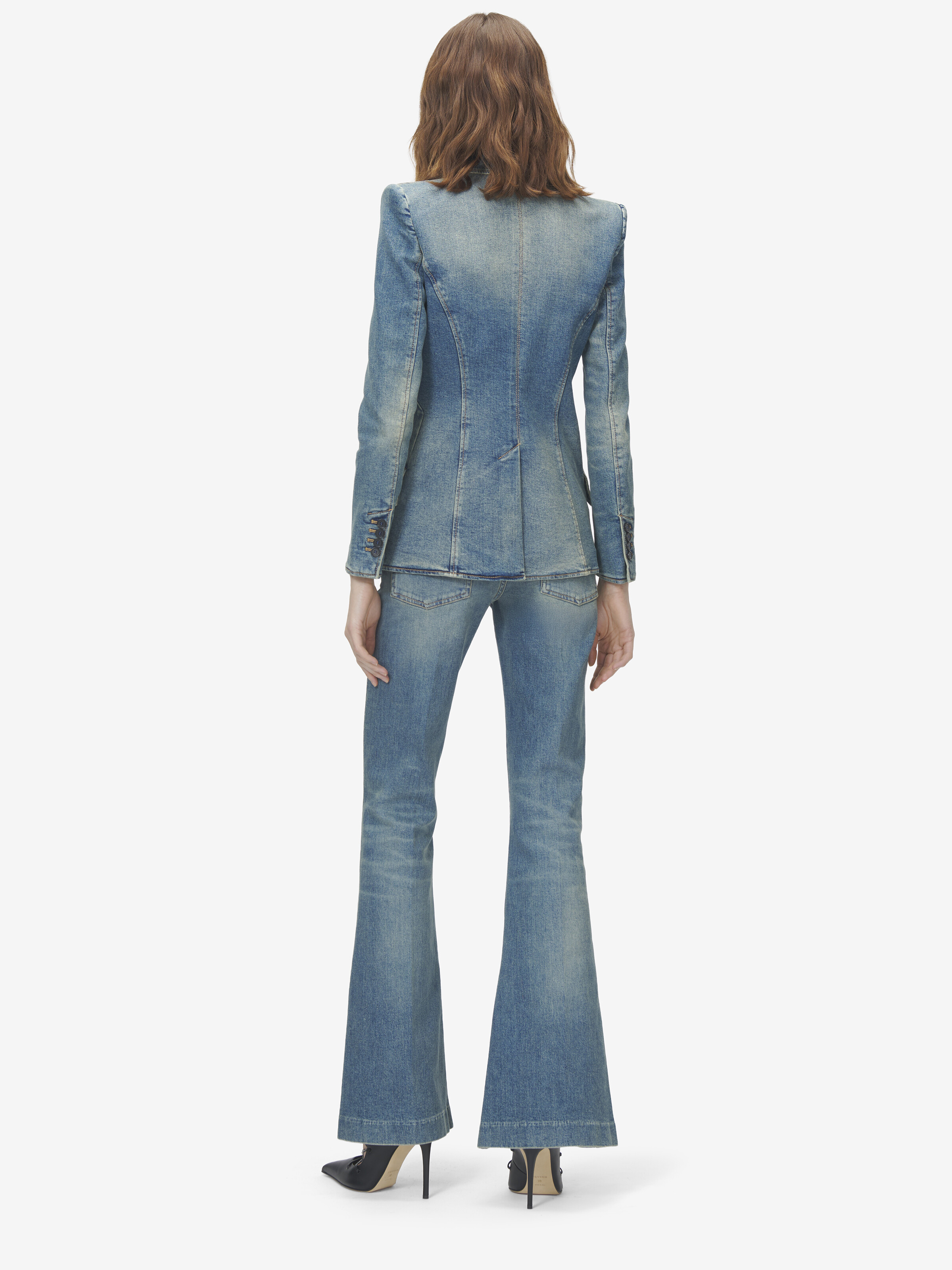 Women's Stretch Denim Jacket in Washed Blue in 96% Cotton, 4% Elastan | Alexander McQueen - image 5