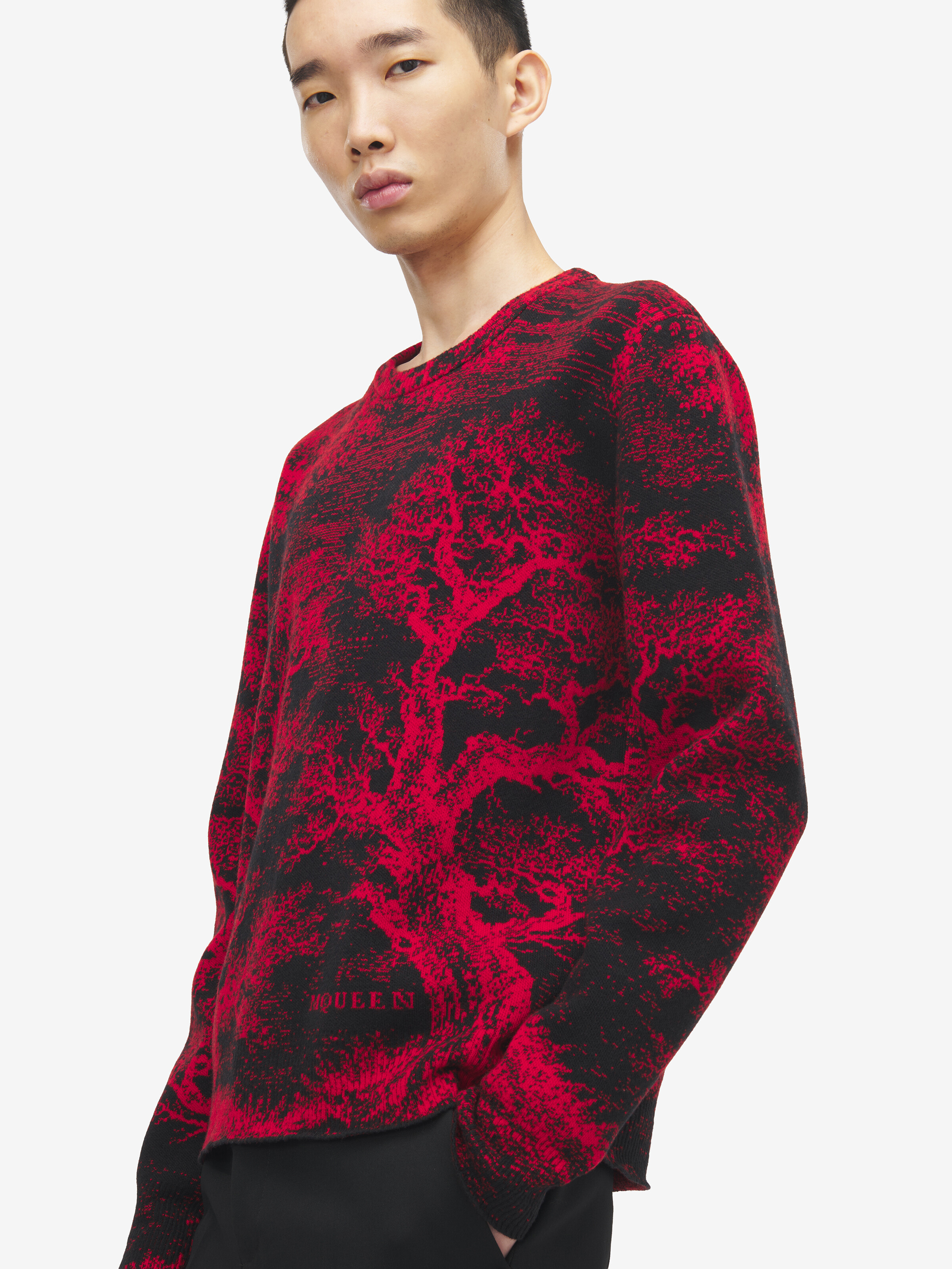 Men's Tree Of Life' Jacquard Jumper in Red/Black in 100% Wool | Alexander McQueen - image 5