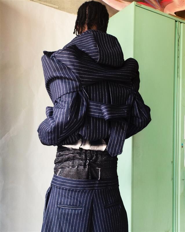 model wearing students work