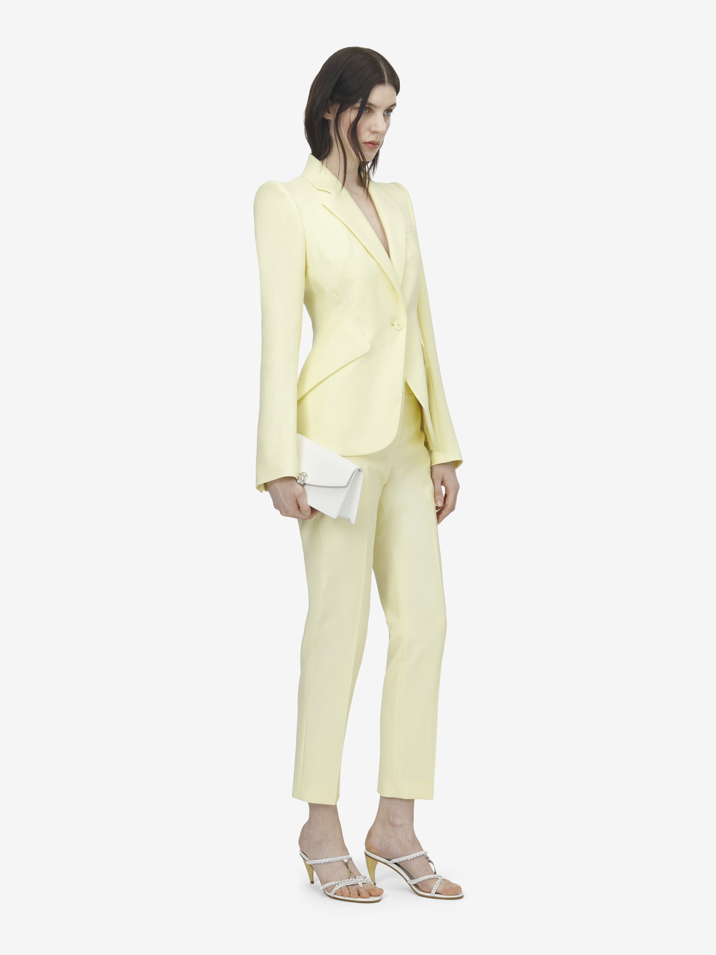 Women's 울 개버딘 싱글 브레스티드 재킷 in 옐로우 in 직물: 100% 모, 안감: 100% 레이온,  | Alexander McQueen - image 3
