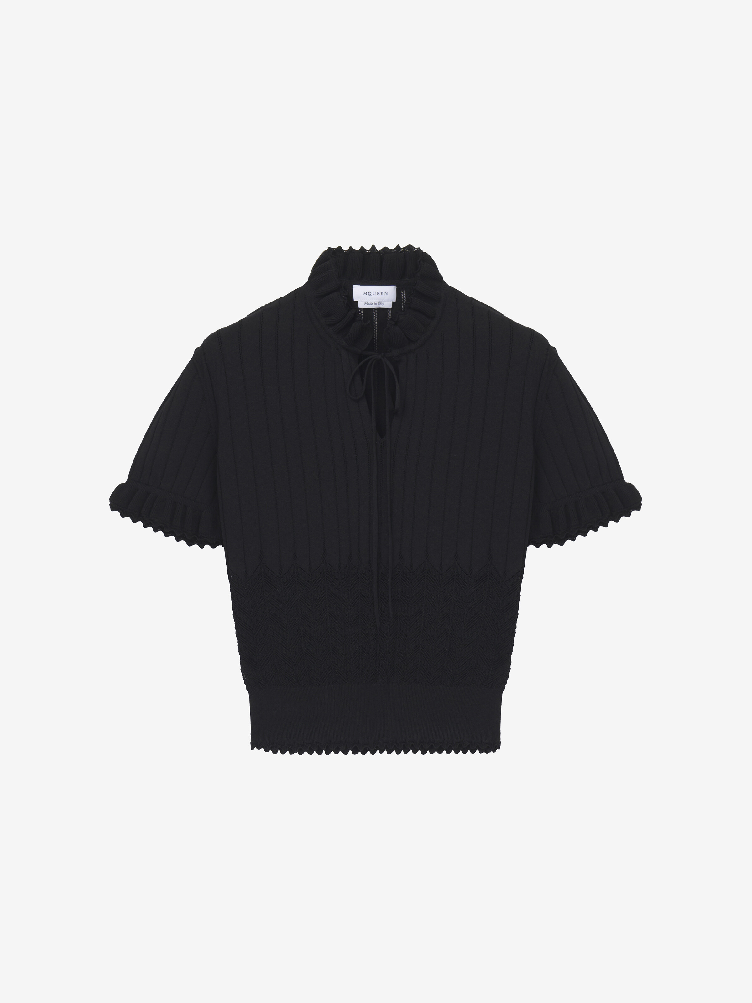 Women's Pointelle Knit Top in Black in 65% Viscose, 35% Polyamid | Alexander McQueen - image 1