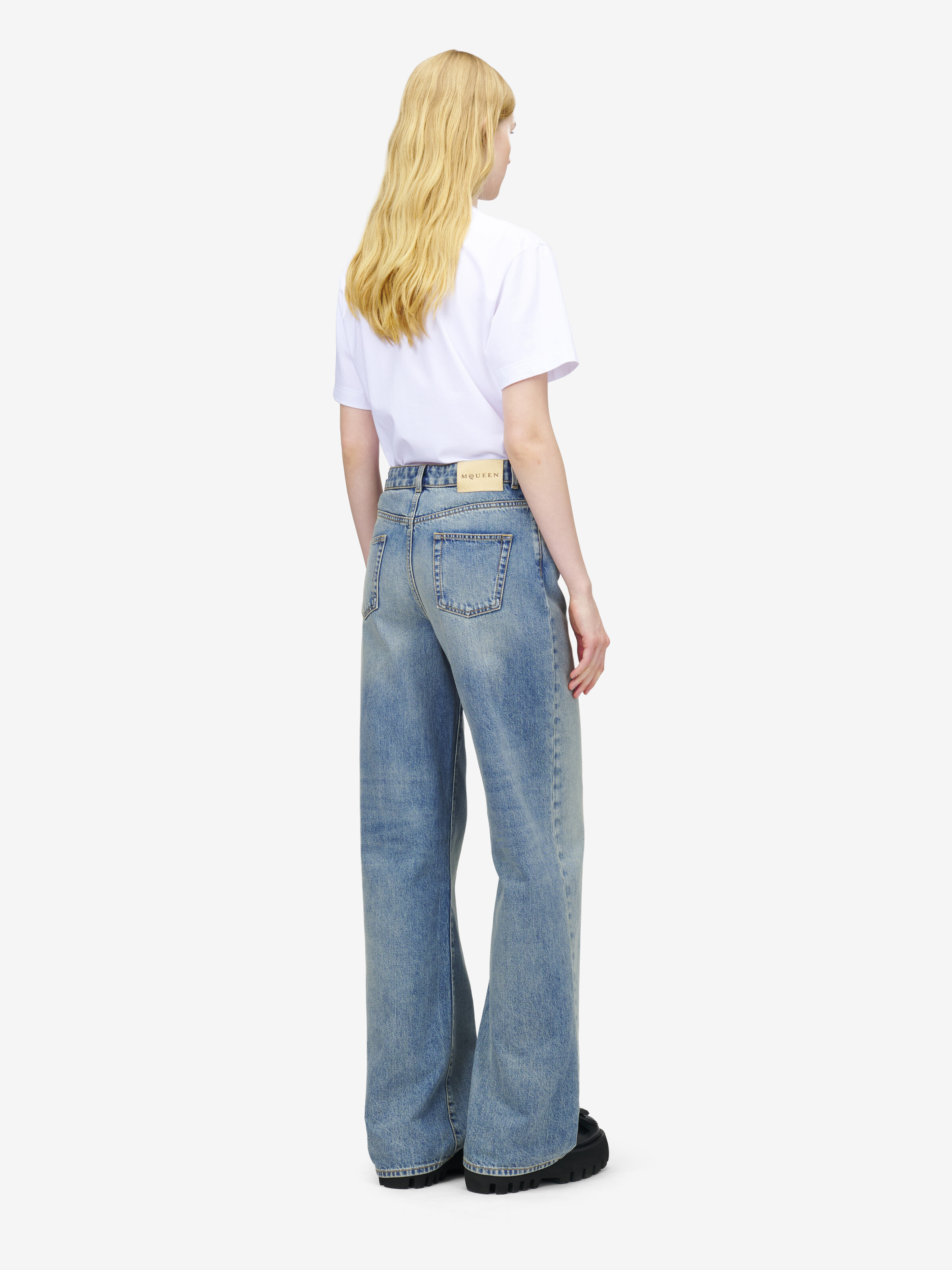 Women's Wide Leg Jeans in Washed Blue in 100% Cotton | Alexander McQueen - image 4