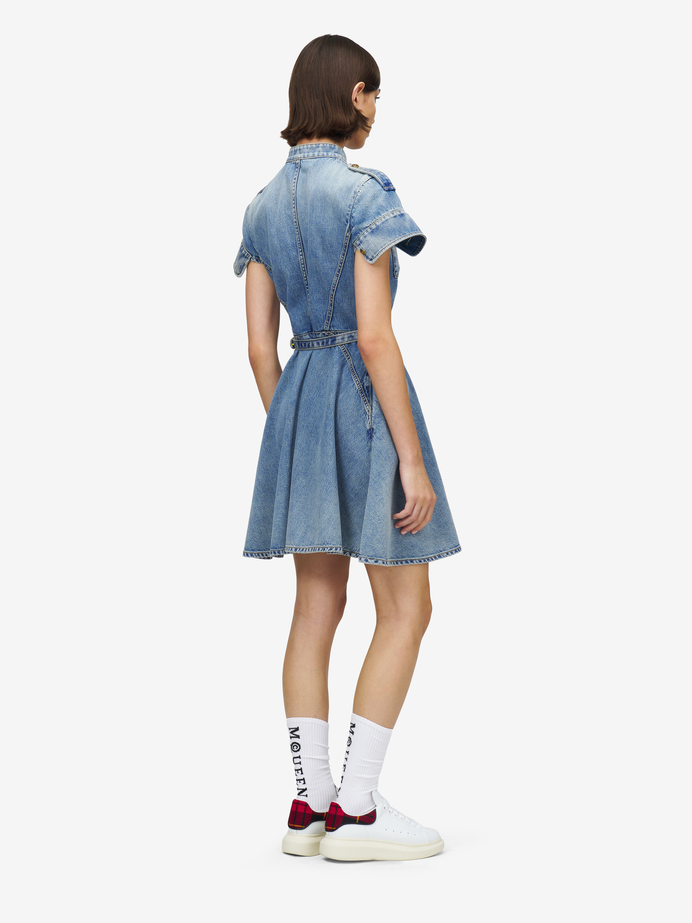 Women's Denim Mini Dress in Washed Blue in 100% Cotton | Alexander McQueen - image 4