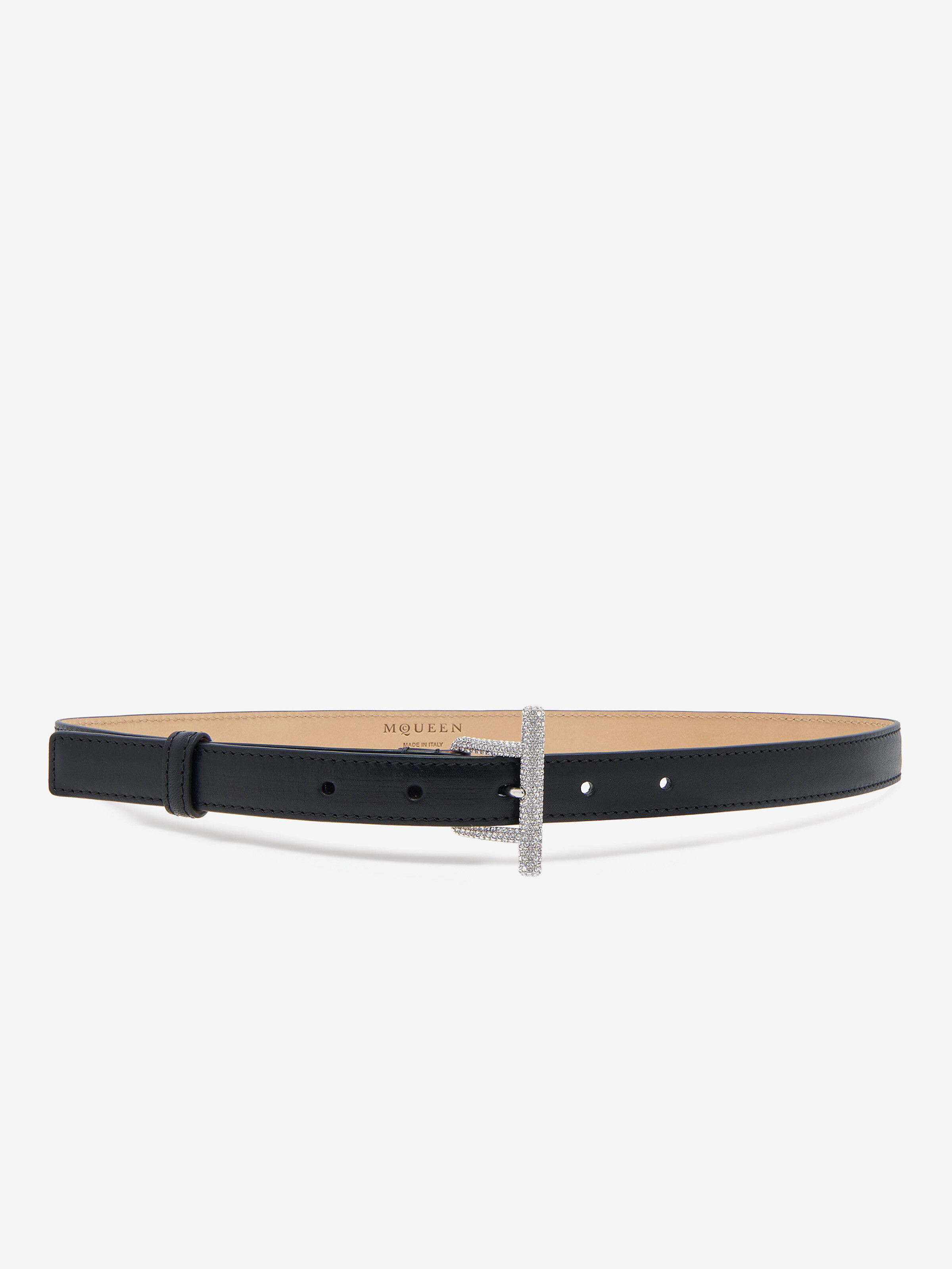 Women's T-Bar Waist Belt in Black in Calf Leather | Alexander McQueen - image 1