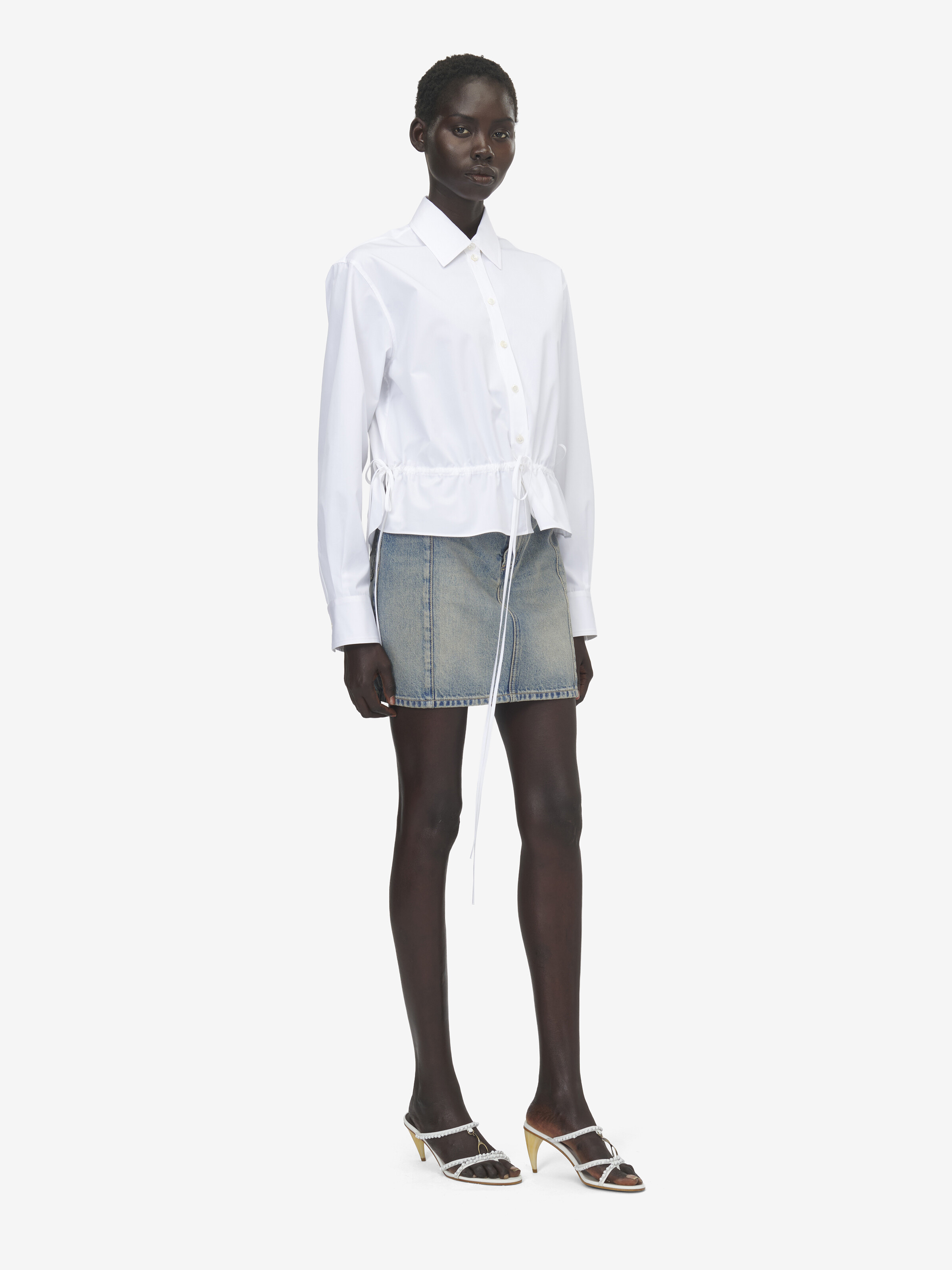 Women's Drawstring Shirt in Optical White in 100% Cotton | Alexander McQueen - image 2