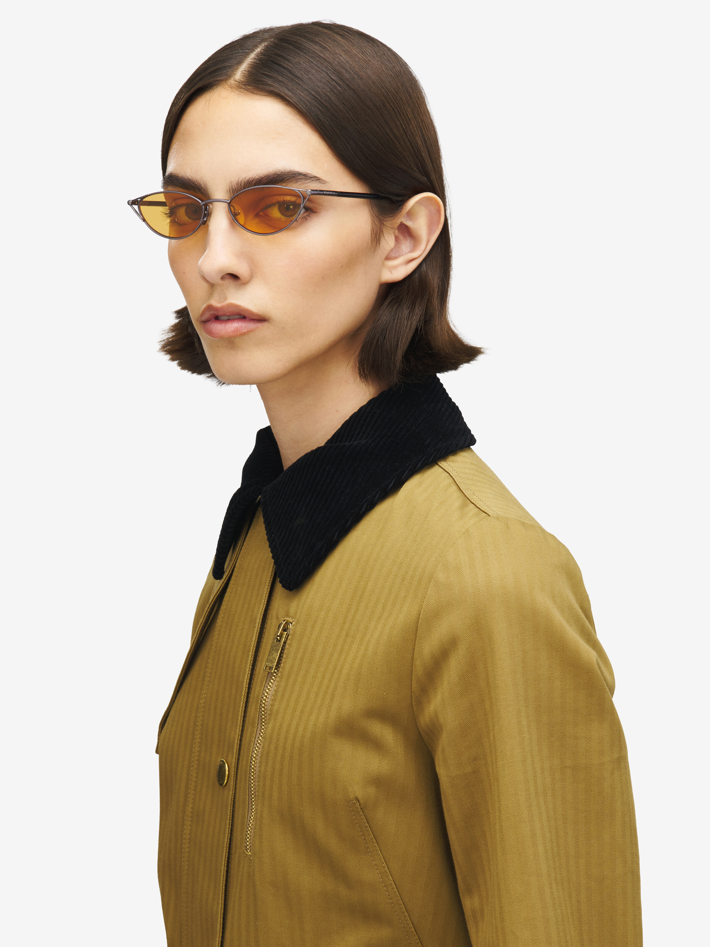 Women's T-Bar Sleek Cat-eye Sunglasses in Burnt Orange in Plastic, Brass | Alexander McQueen - image 2