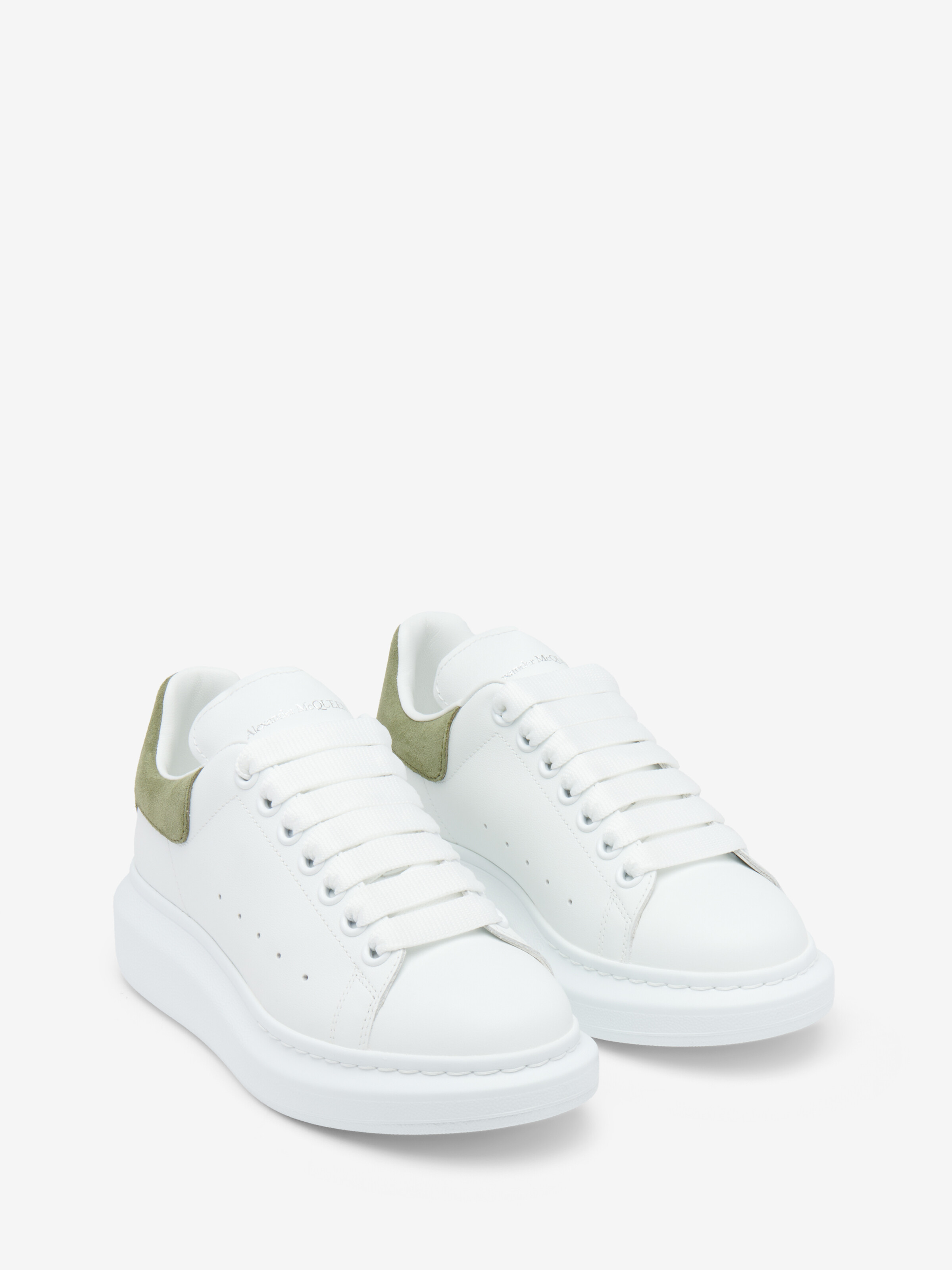 Women's Oversized Sneaker in White/Green in Calf Leather | Alexander McQueen - image 2