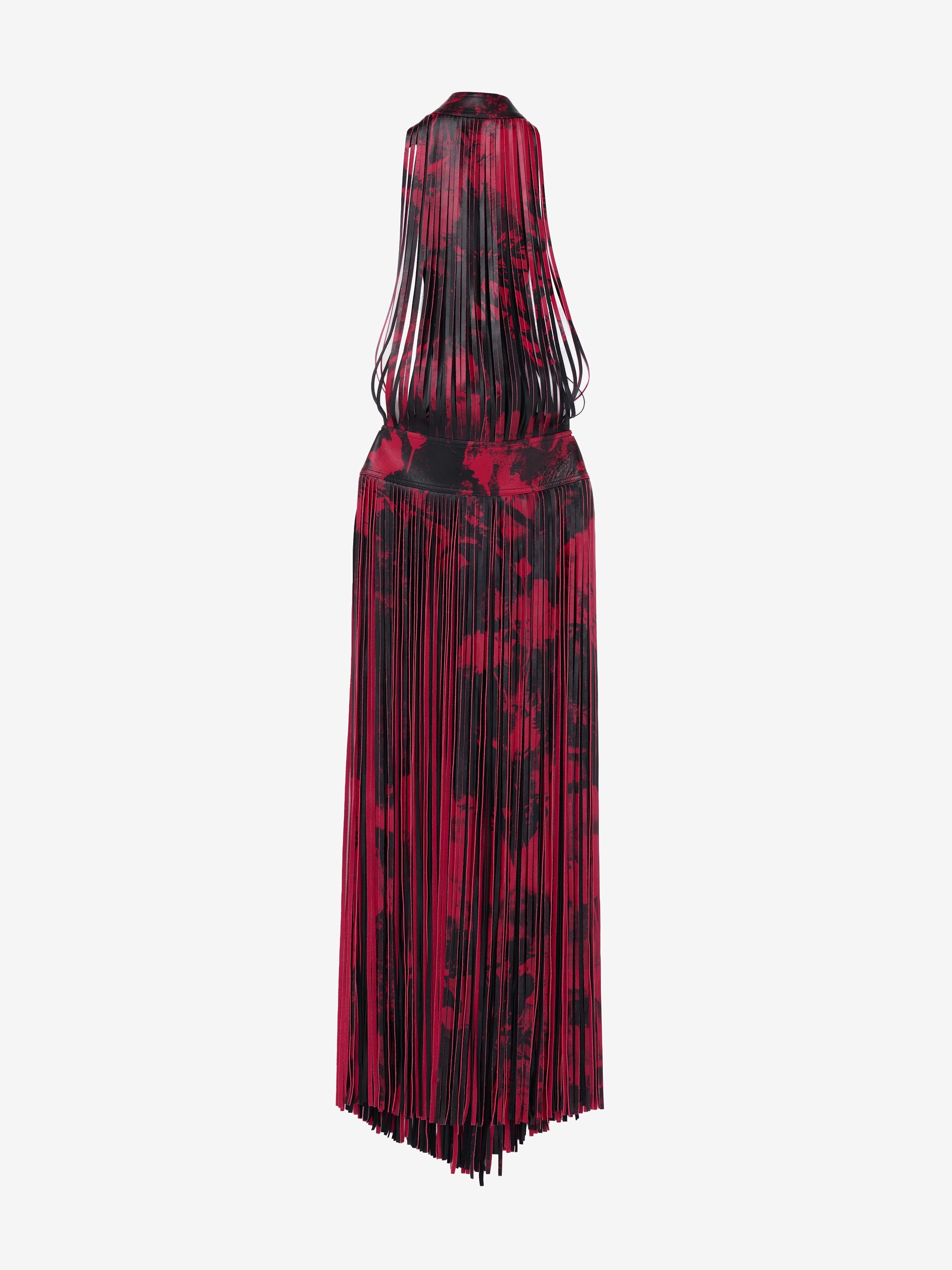 Women's Leather Floral Fringe Dress in Black/Red in Calf Leather | Alexander McQueen - image 1