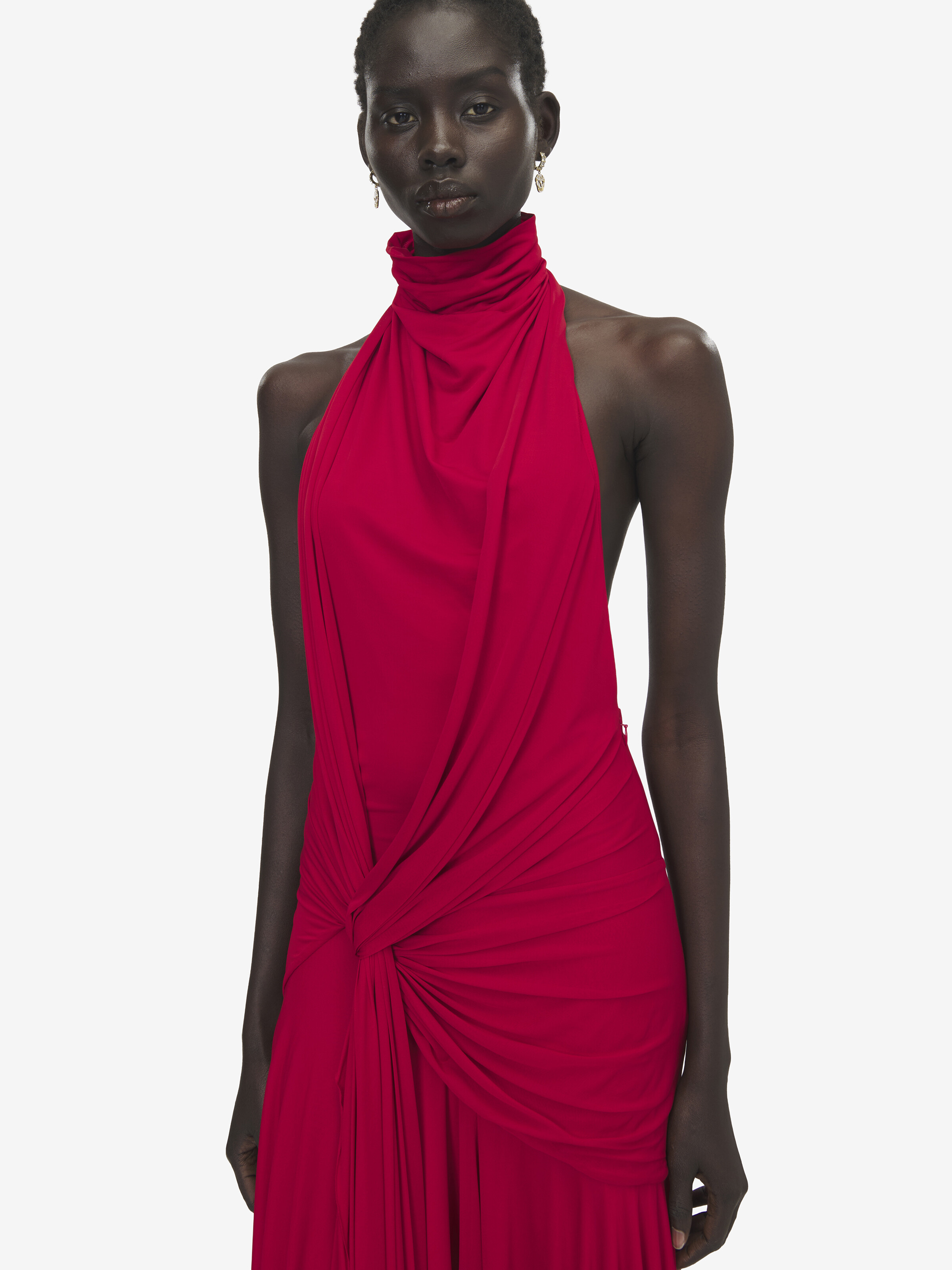 Women's Asymmetric Draped Dress in Red in Fabric: 100% Viscose, Lining: 75% Polyamide, 25% Elastane | Alexander McQueen - image 5