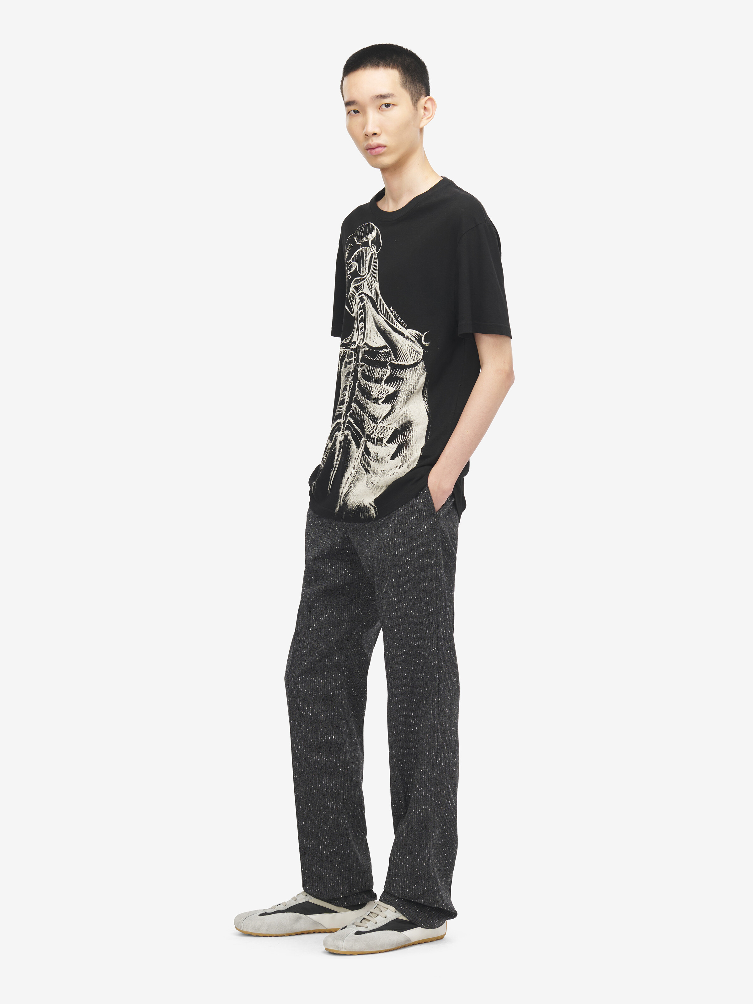 Men's Sketch Anatomy T-shirt in Black/Ivory in 70% Cotton, 30% Linen | Alexander McQueen - image 3