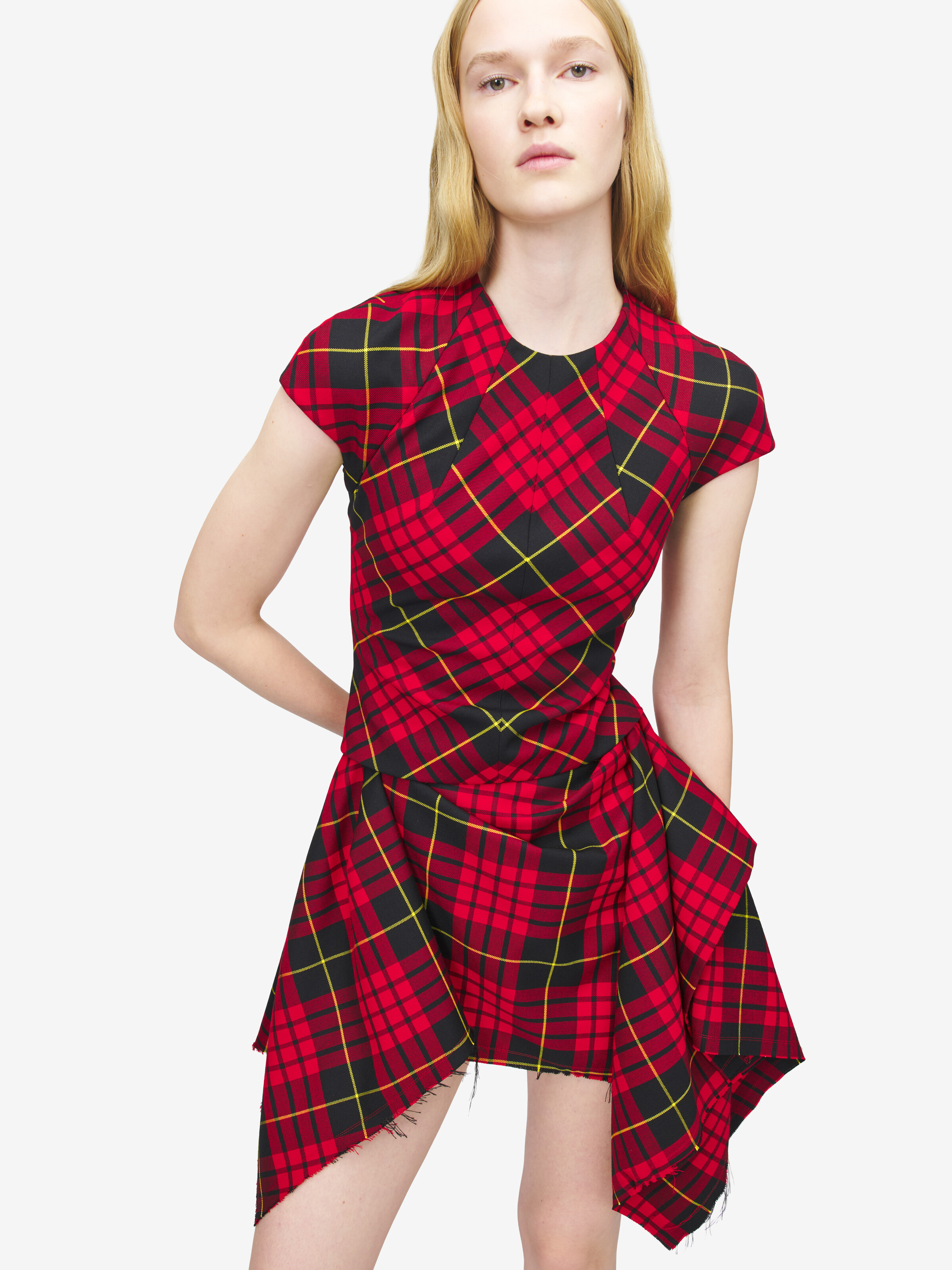 Women's MacQueen' Tartan Mini Dress in Red/Black/Yellow in 55% Polyester, 45% Wool | Alexander McQueen - image 6